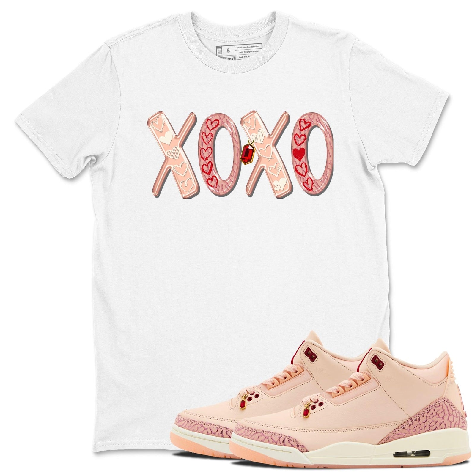 XOXO Crew Neck T-Shirt To Match Jordans AJ3 Valentines Day, HJ0178-600 T-Shirt, Sneaker Match Tee
