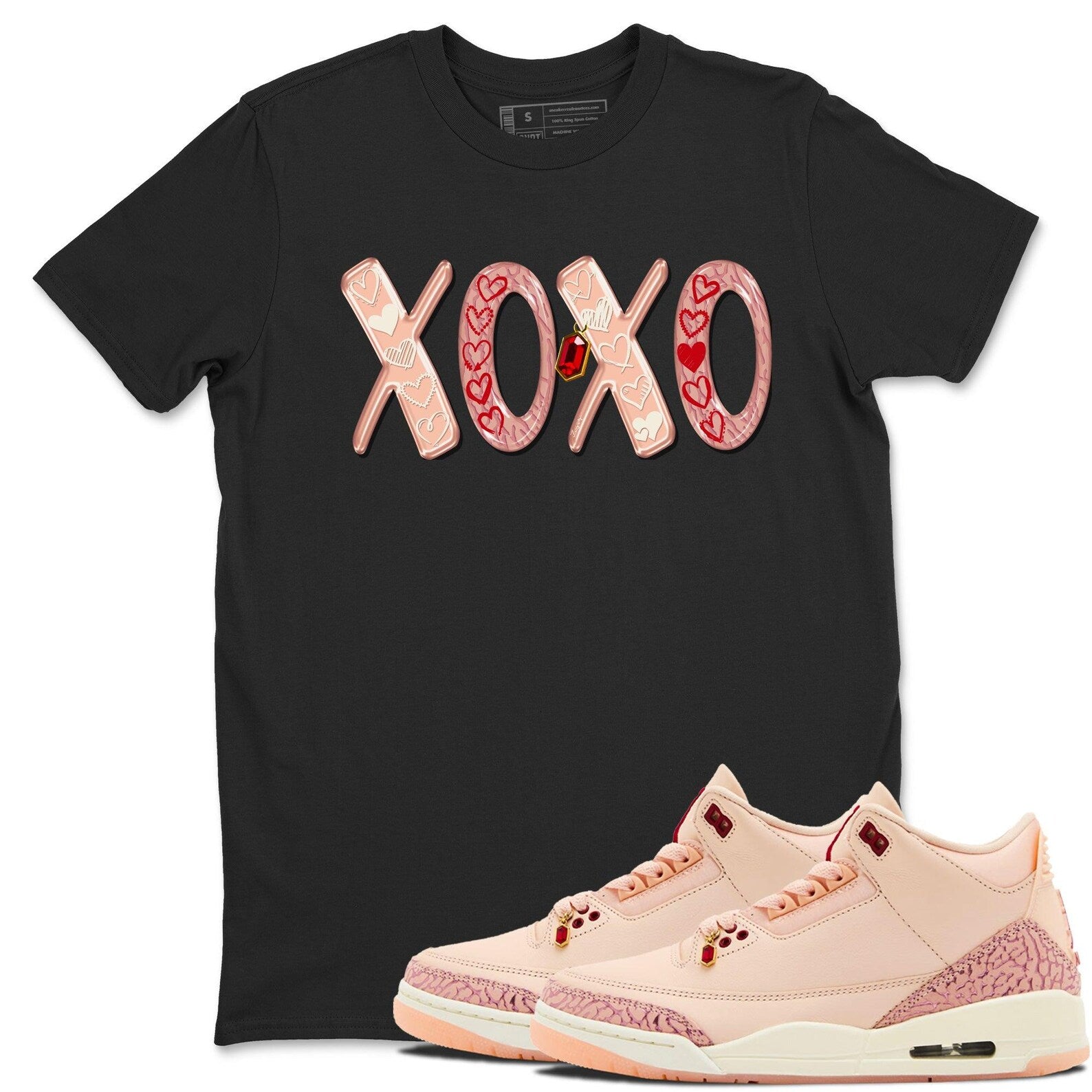 XOXO Crew Neck T-Shirt To Match Jordans AJ3 Valentines Day, HJ0178-600 T-Shirt, Sneaker Match Tee