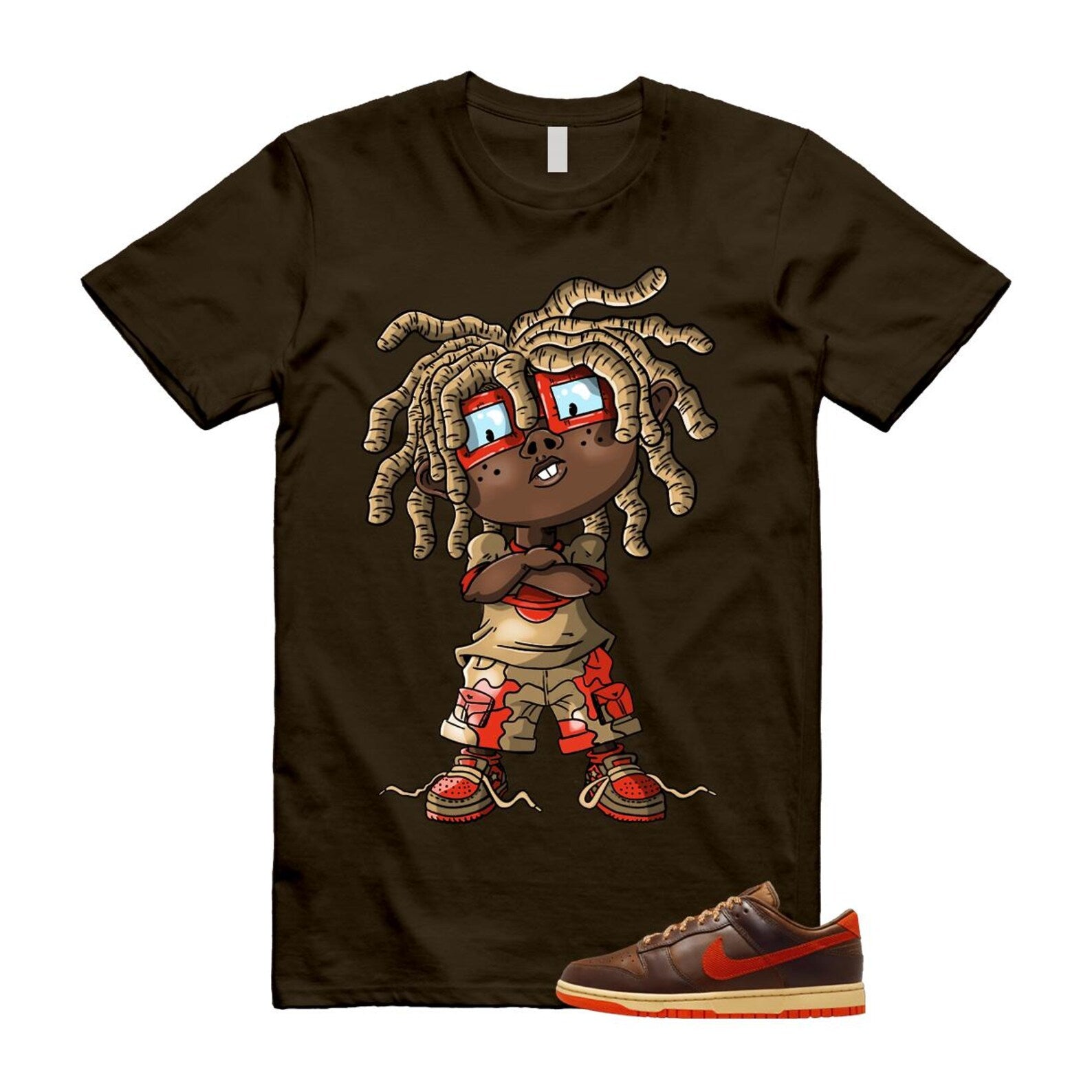 Dunk British Brown Light Tan Sesame Picante Red T Shirt Match CHONGO HQ3448-262 T-Shirt, Sneaker Match Tee