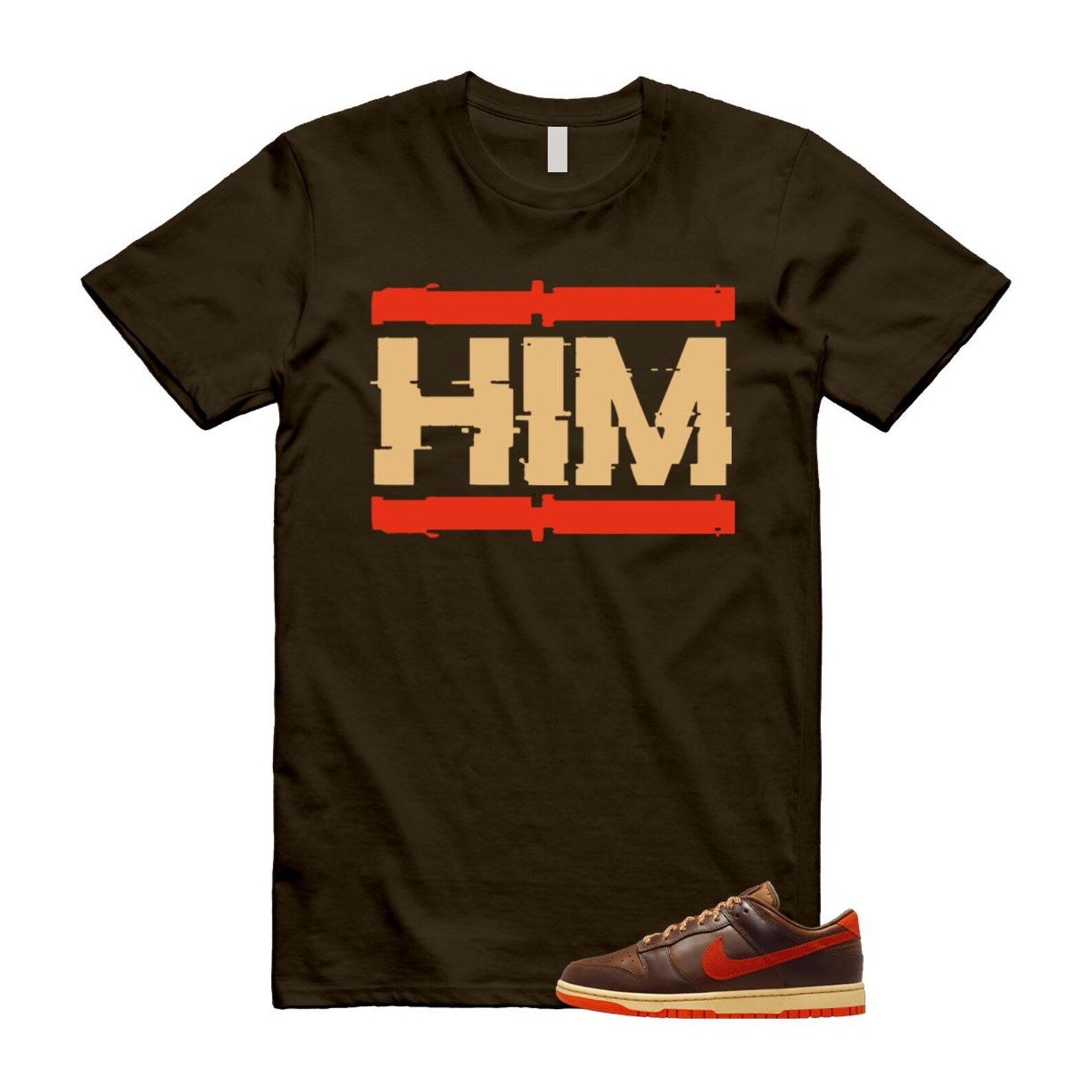 Dunk British Brown Light Tan Sesame Picante Red T Shirt Match HIM HQ3448-262 T-Shirt, Sneaker Match Tee