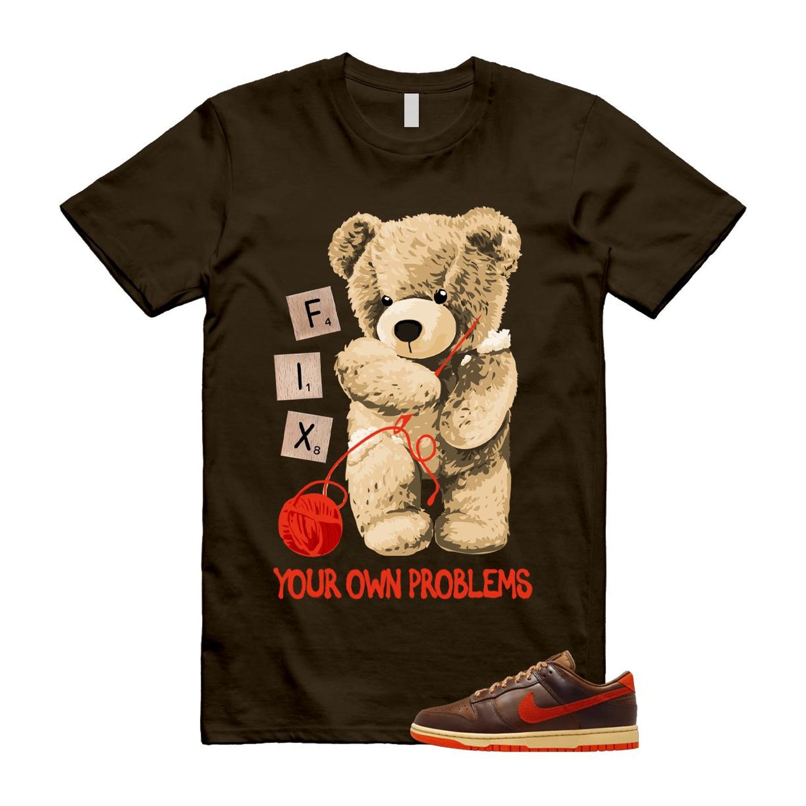 Dunk British Brown Light Tan Sesame Picante Red T Shirt Match FIX HQ3448-262 T-Shirt, Sneaker Match Tee