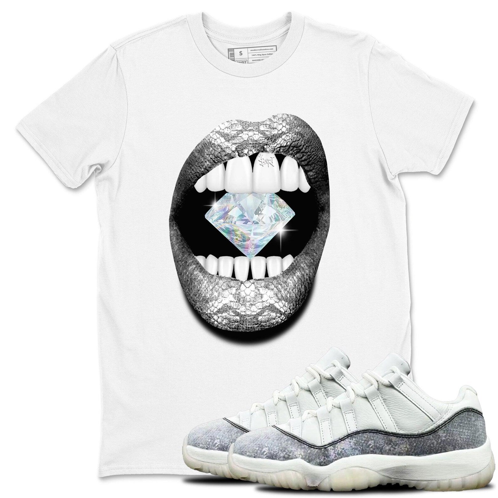 Lips Diamond Crew Neck T-Shirt To Match Jordans 11s Year Of The Snake, HQ7000-001 T-Shirt, Sneaker Match Tee