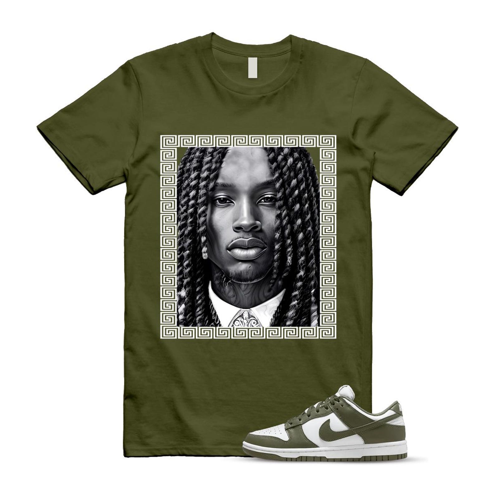 Dunk Olive Medium Low White T Shirt Match VON DD1503-120 T-Shirt, Sneaker Match Tee