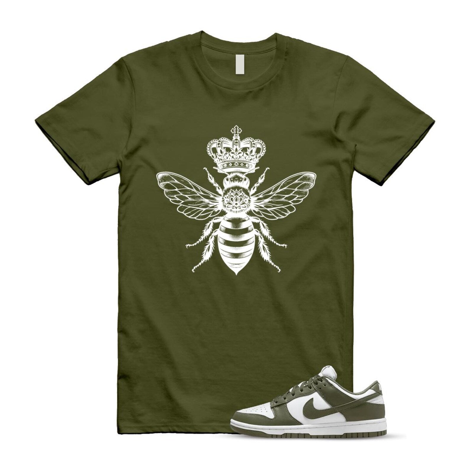 Dunk Olive Medium Low White T Shirt Match BEE DD1503-120 T-Shirt, Sneaker Match Tee