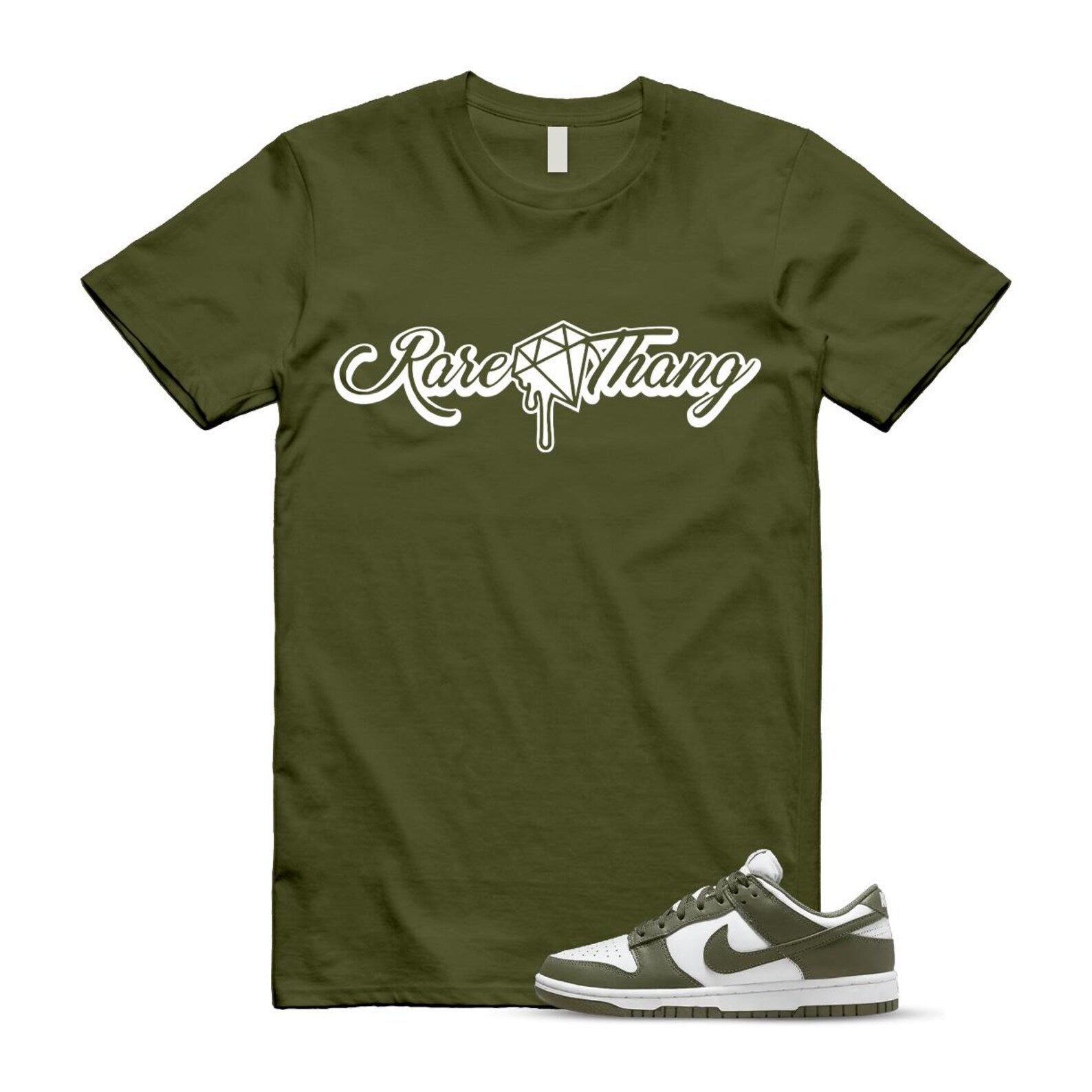 Dunk Olive Medium Low White T Shirt Match RARE DD1503-120 T-Shirt, Sneaker Match Tee