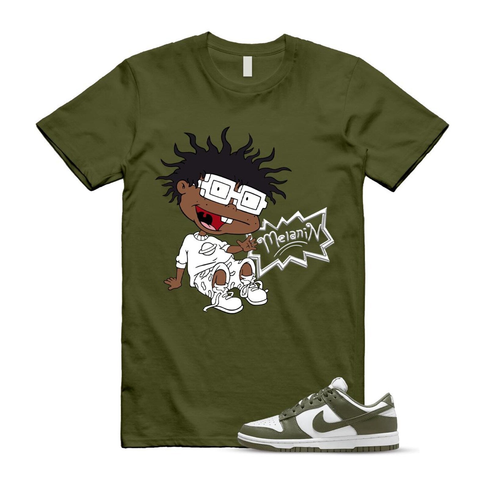 Dunk Olive Medium Low White T Shirt Match MELANIN DD1503-120 T-Shirt, Sneaker Match Tee