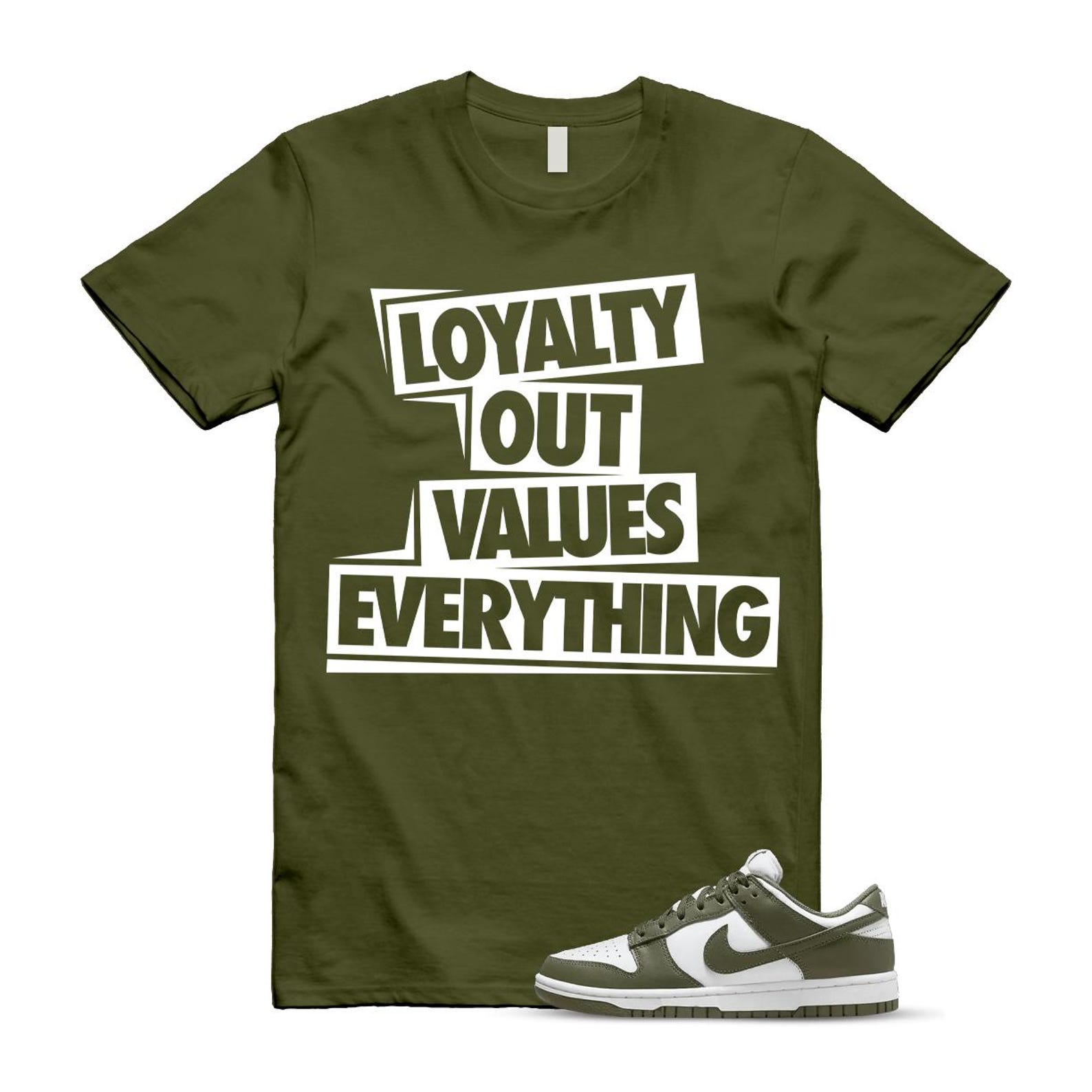 Dunk Olive Medium Low White T Shirt Match LOVE DD1503-120 T-Shirt, Sneaker Match Tee