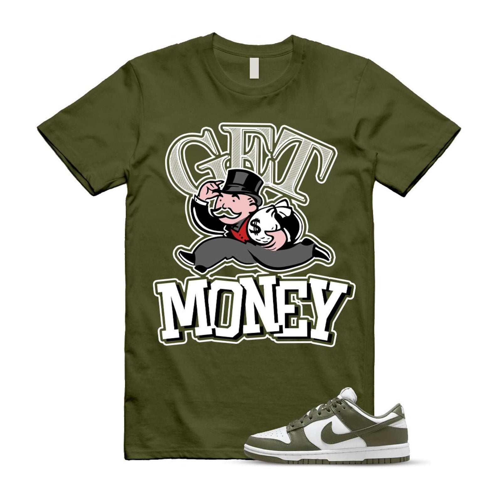 Dunk Olive Medium Low White T Shirt Match GM DD1503-120 T-Shirt, Sneaker Match Tee