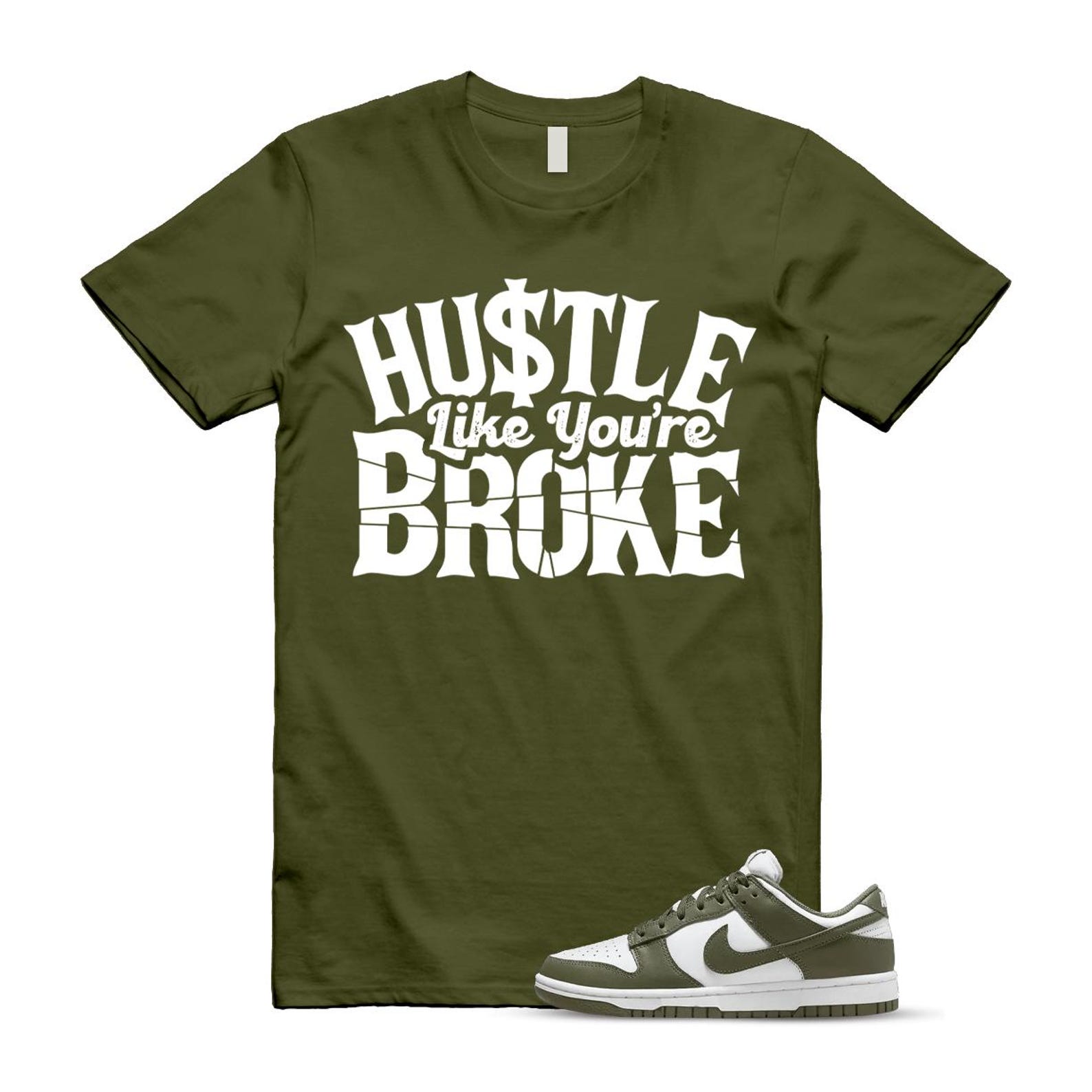 Dunk Olive Medium Low White T Shirt Match BROKE DD1503-120 T-Shirt, Sneaker Match Tee