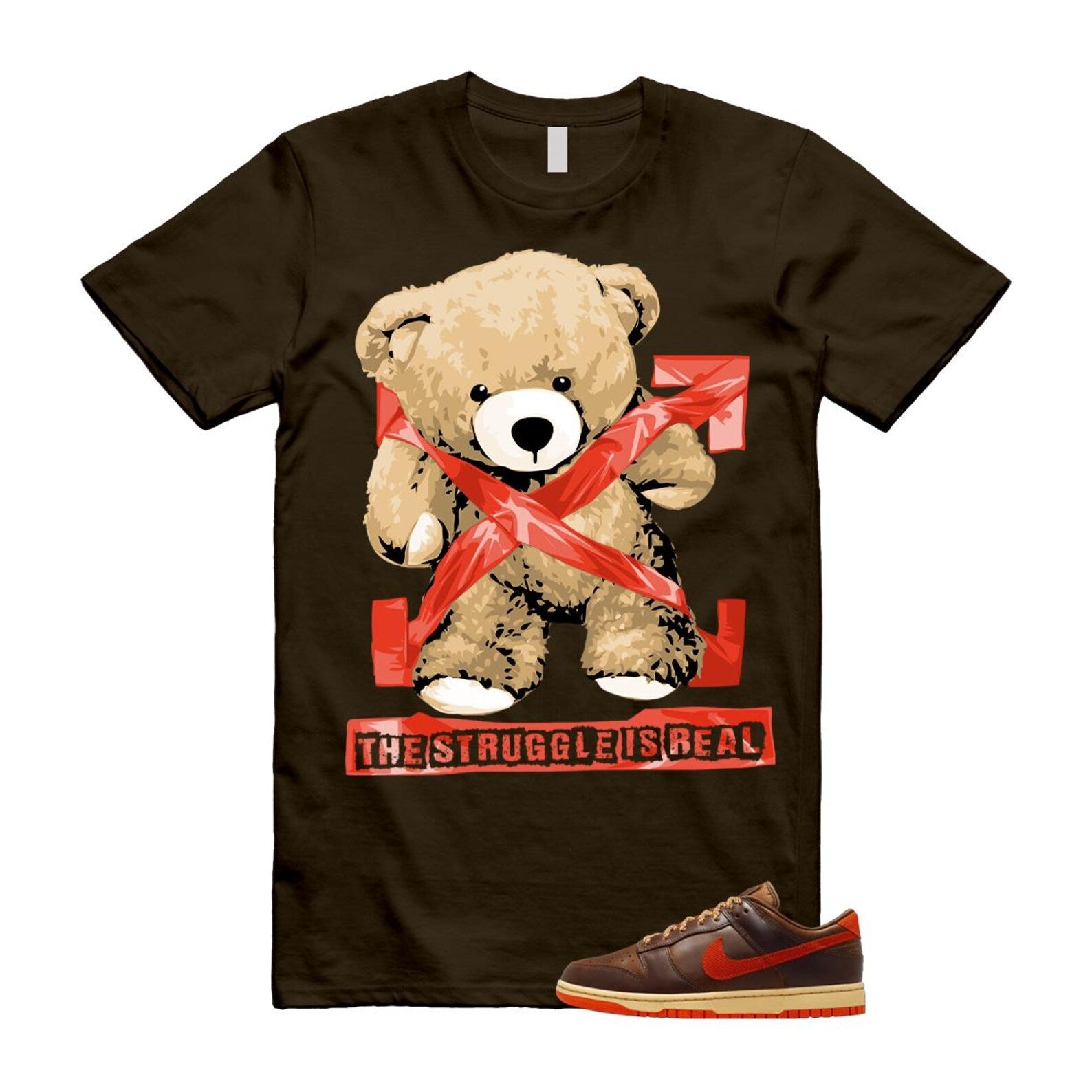 Dunk British Brown Light Tan Sesame Picante Red T Shirt Match STRUG HQ3448-262 T-Shirt, Sneaker Match Tee