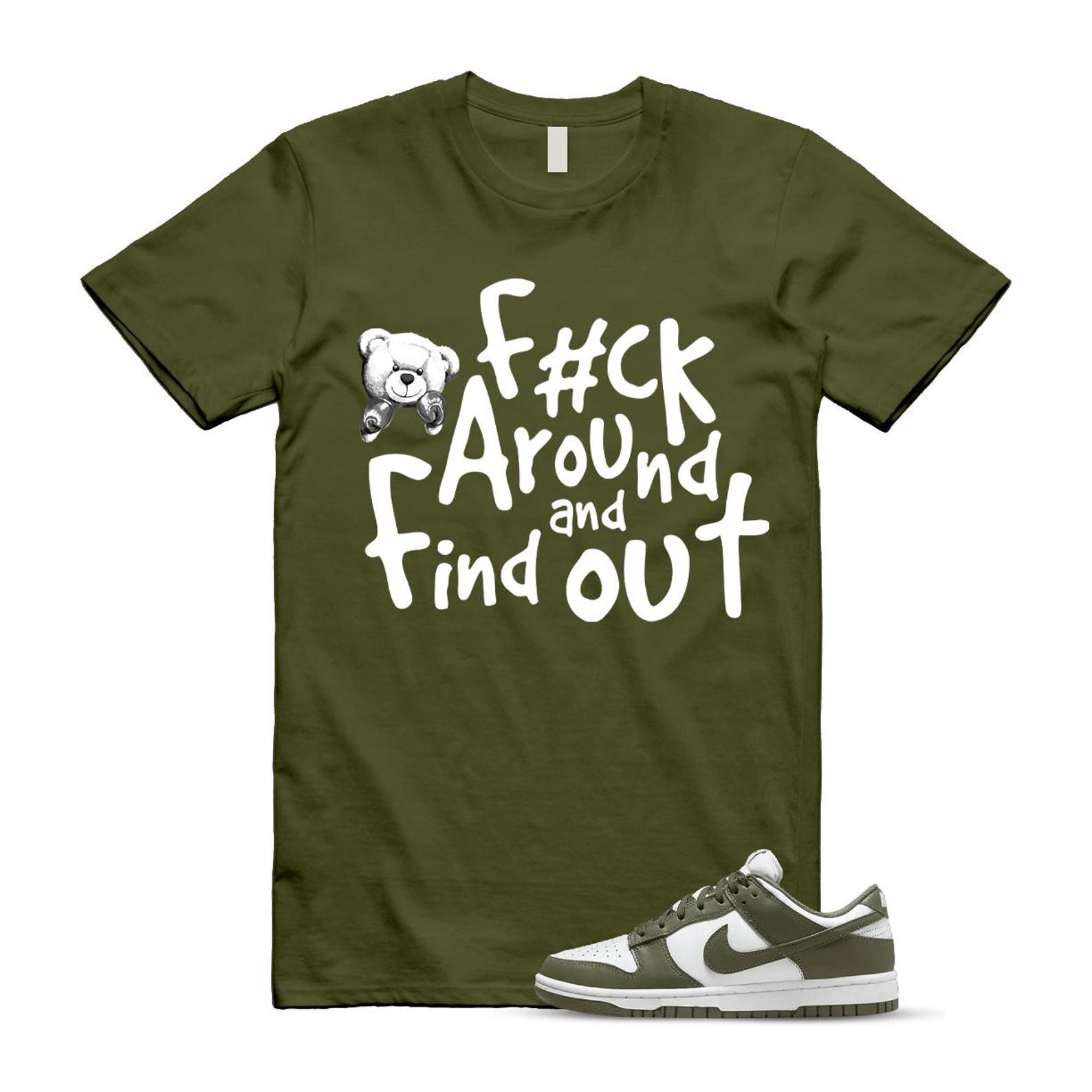 Dunk Olive Medium Low White T Shirt Match FCK DD1503-120 T-Shirt, Sneaker Match Tee