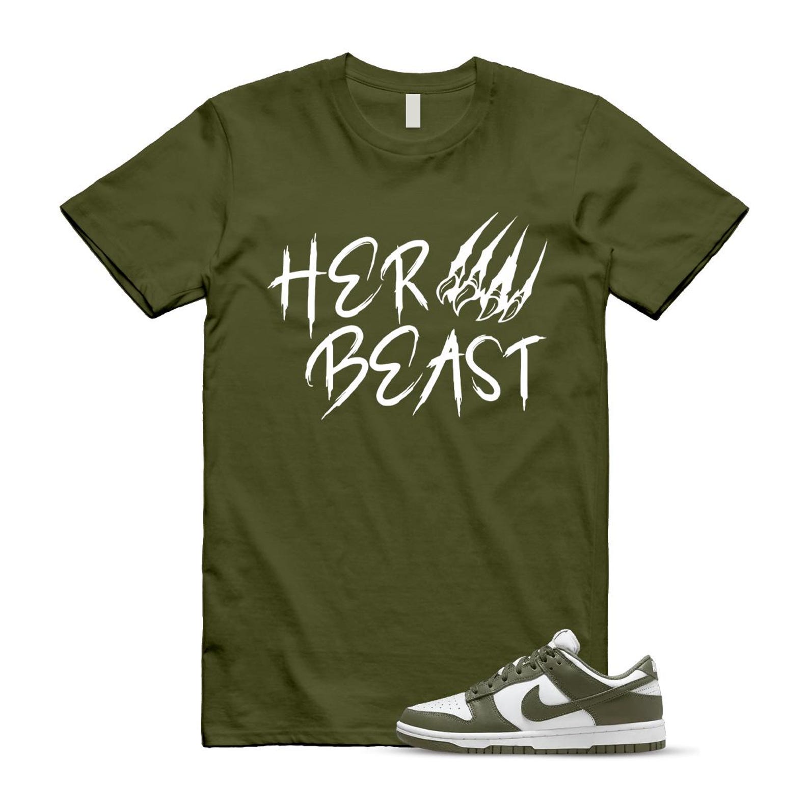 Dunk Olive Medium Low White T Shirt Match BEAST DD1503-120 T-Shirt, Sneaker Match Tee