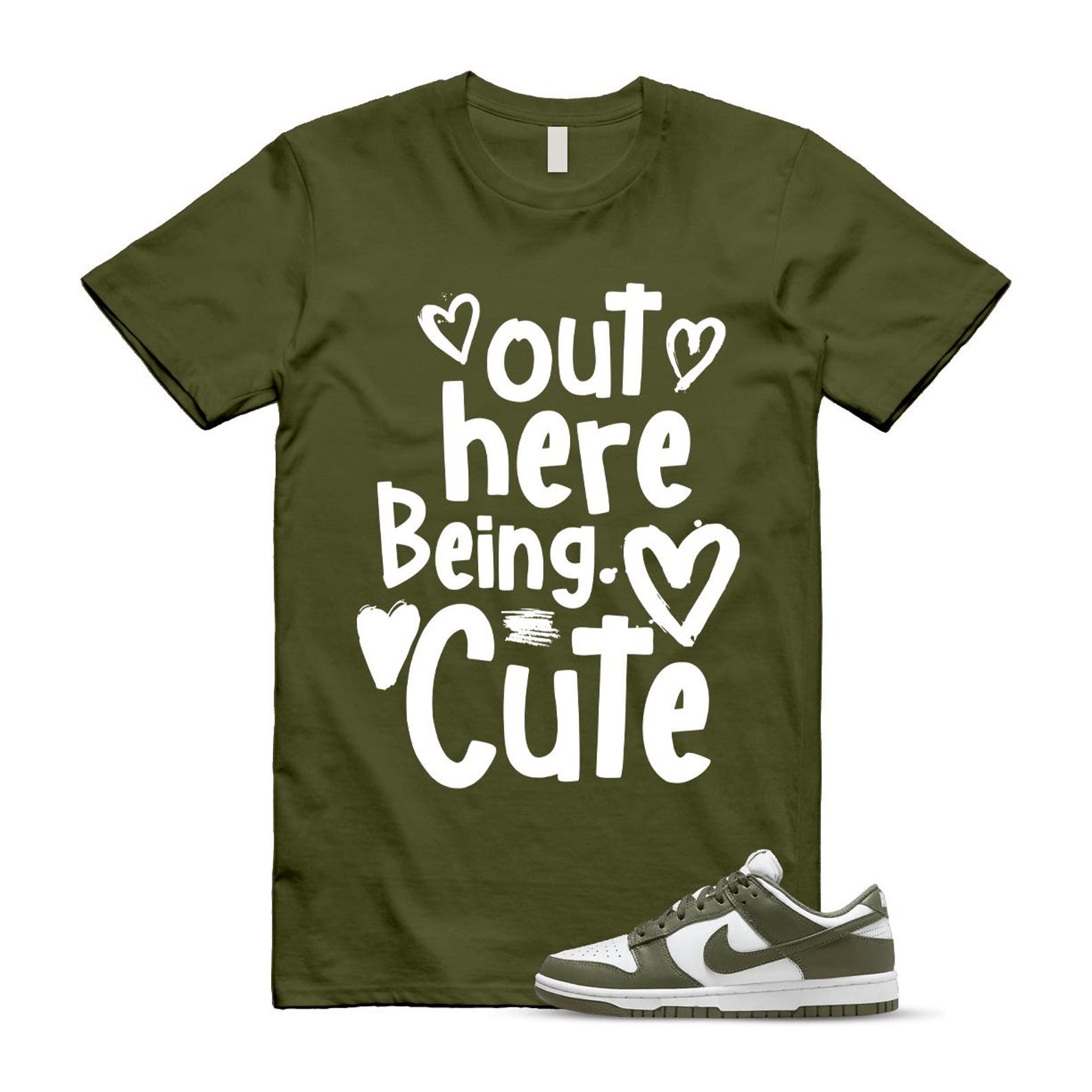 Dunk Olive Medium Low White T Shirt Match Out Here Being Cute DD1503-120 T-Shirt, Sneaker Match Tee