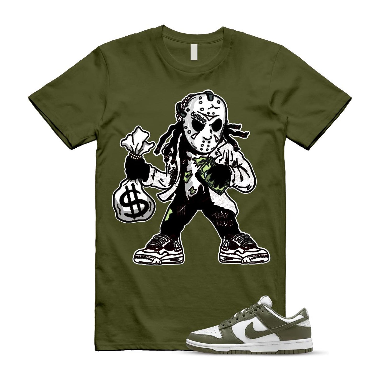 Dunk Olive Medium Low White Shirt to Match Jason DD1503-120 Match Sneaker Tee
