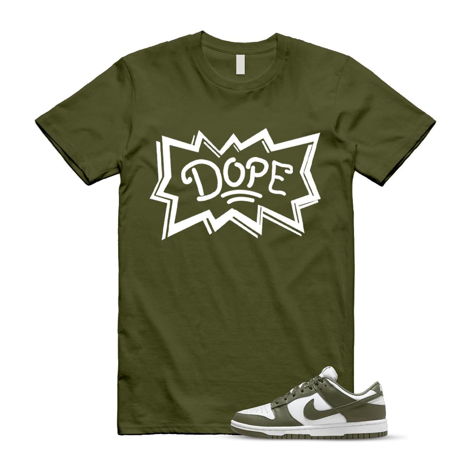 Dunk Olive Medium Low White T Shirt Match DOPE DD1503-120 T-Shirt, Sneaker Match Tee