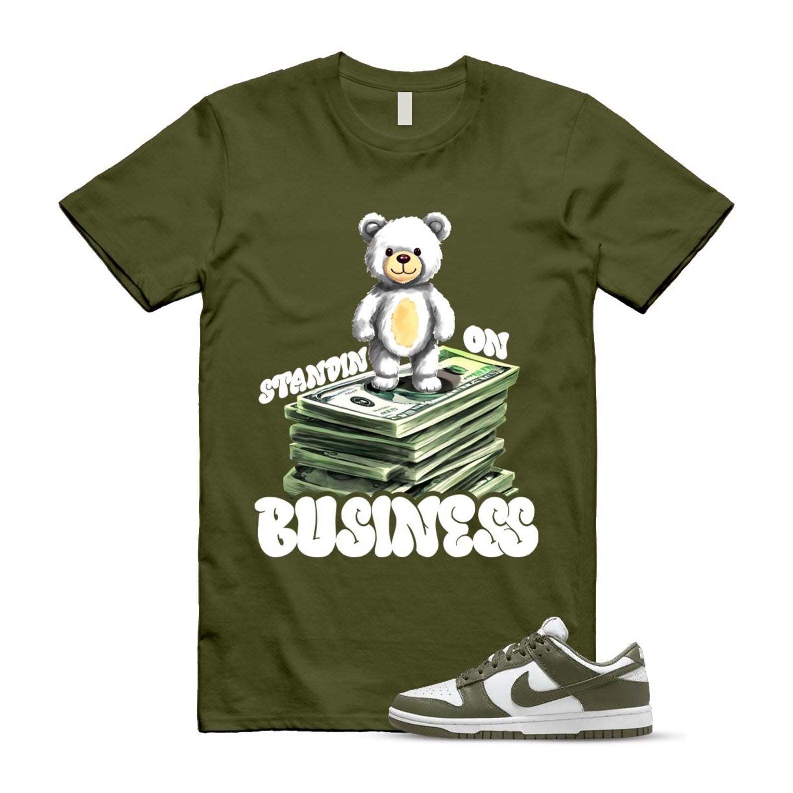 Dunk Olive Medium Low White T Shirt Match SB2 DD1503-120 T-Shirt, Sneaker Match Tee