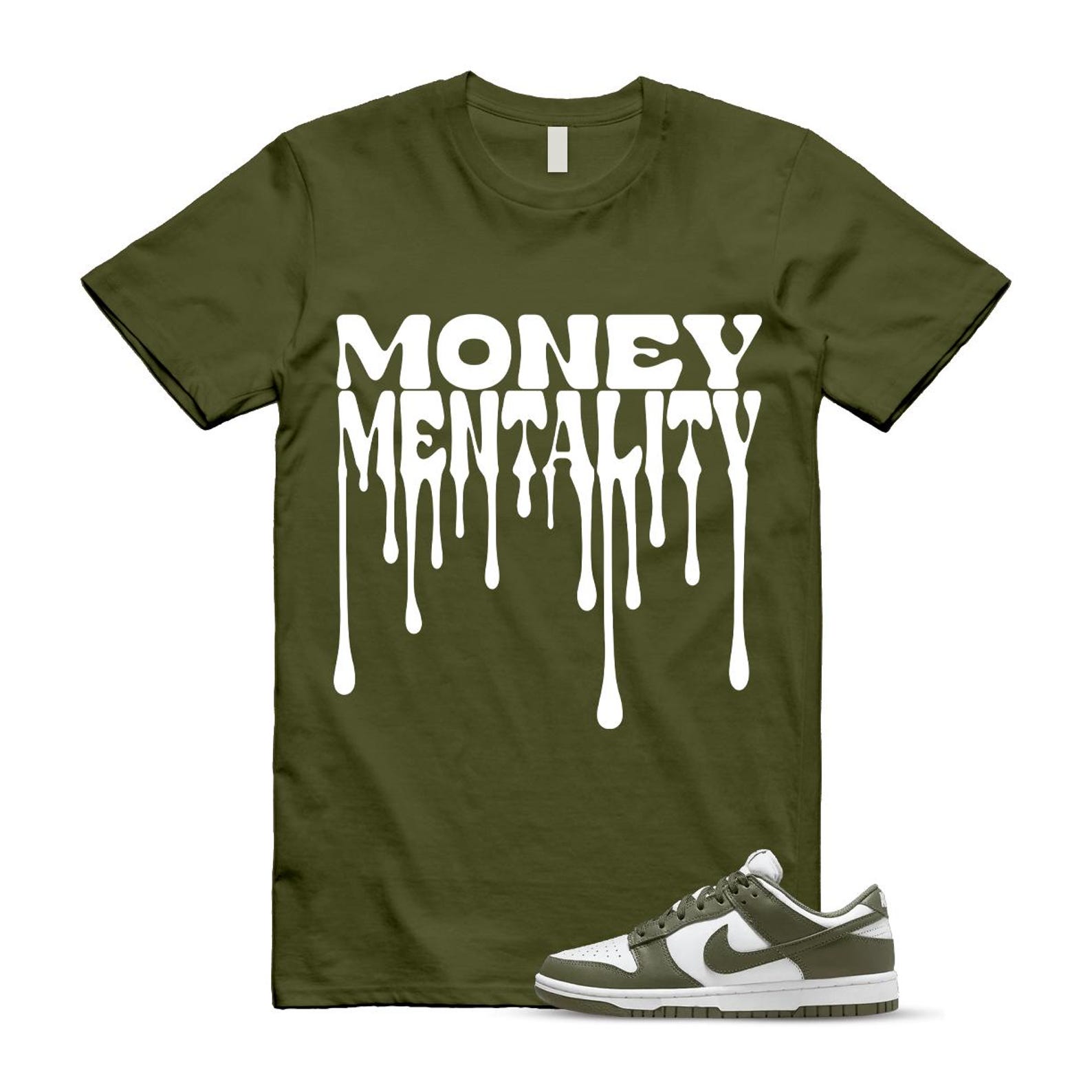 Dunk Olive Medium Low White T Shirt Match MENTALITY DD1503-120 T-Shirt, Sneaker Match Tee