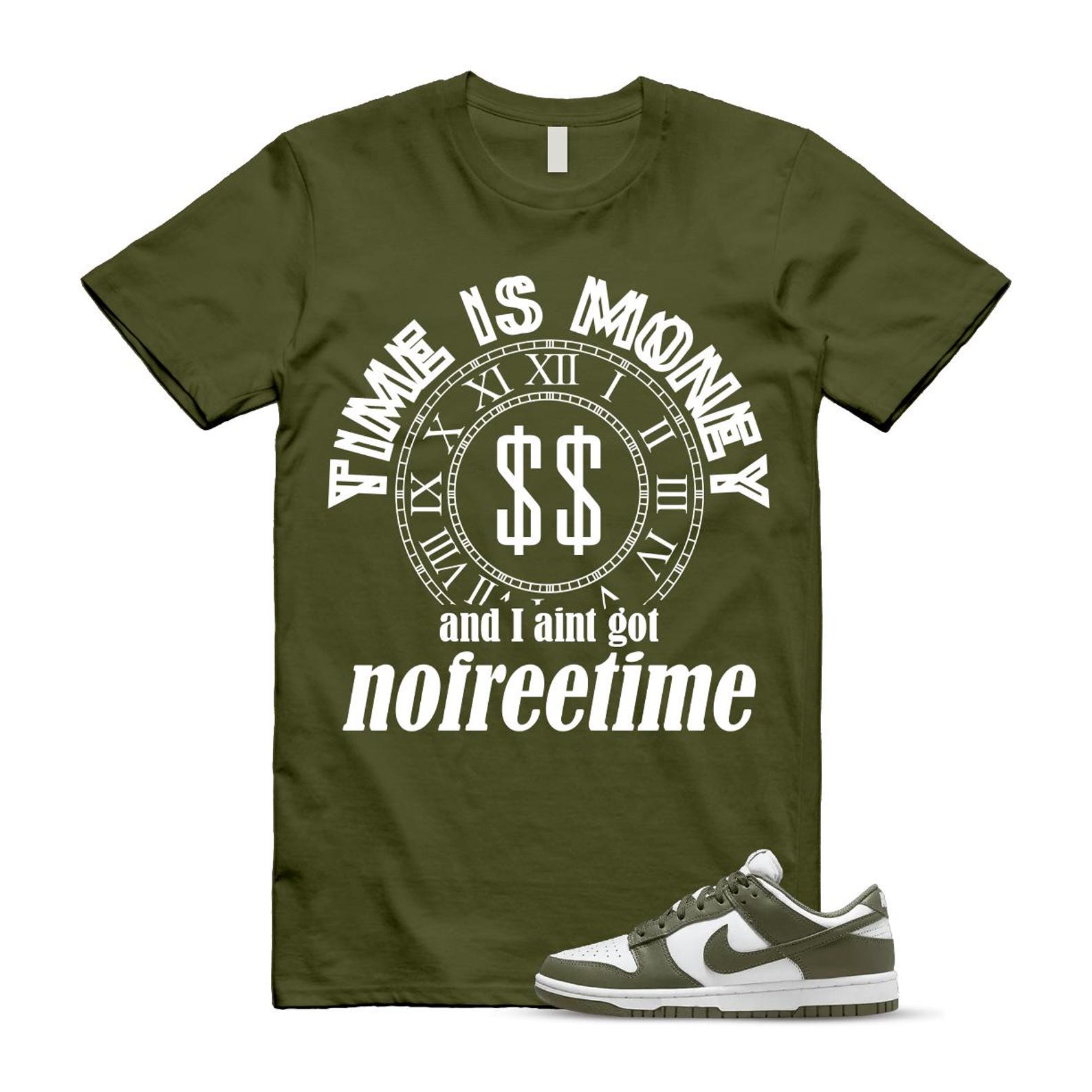Dunk Olive Medium Low White T Shirt Match FREE TIME DD1503-120 T-Shirt, Sneaker Match Tee