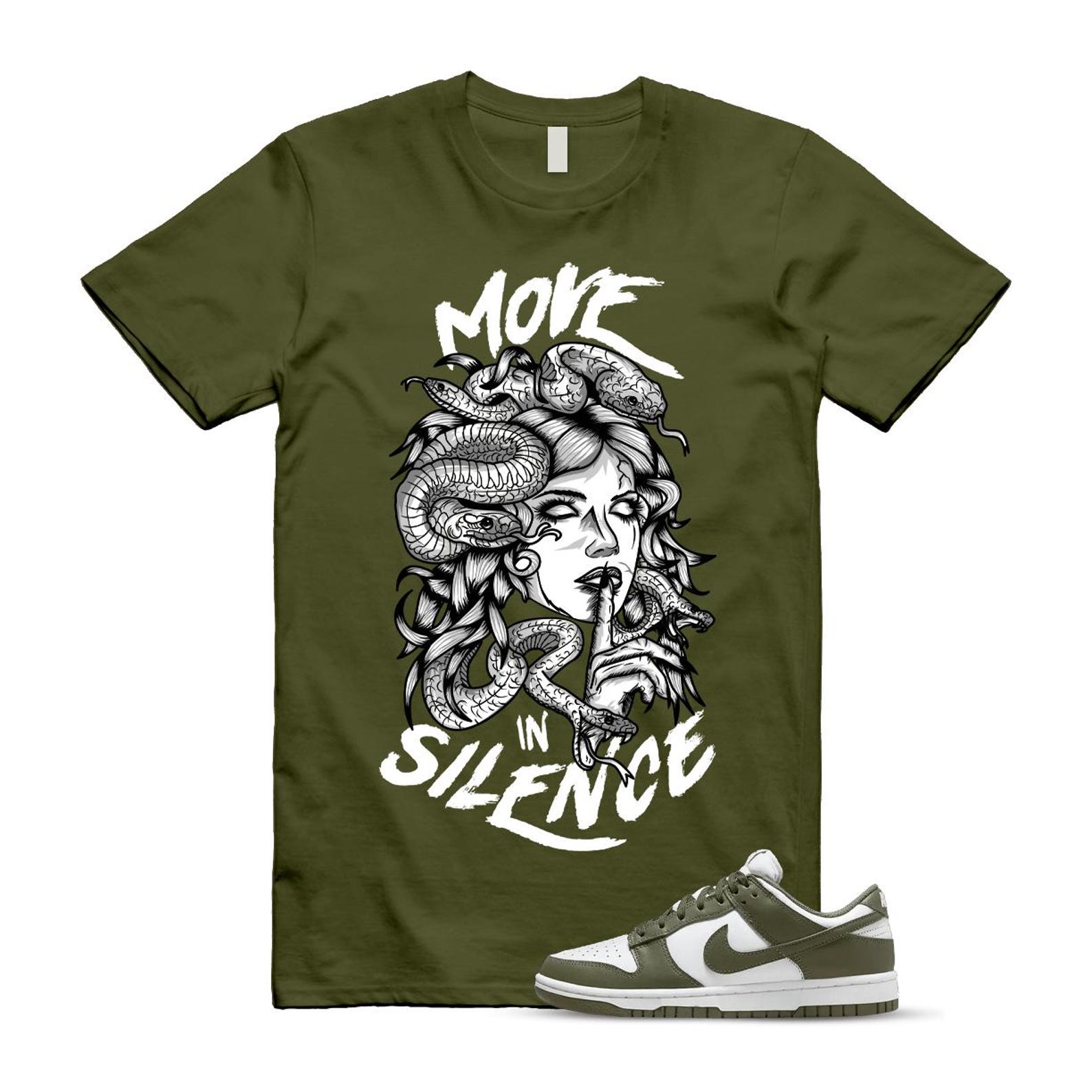 Dunk Olive Medium Low White T Shirt Match MIS DD1503-120 T-Shirt, Sneaker Match Tee