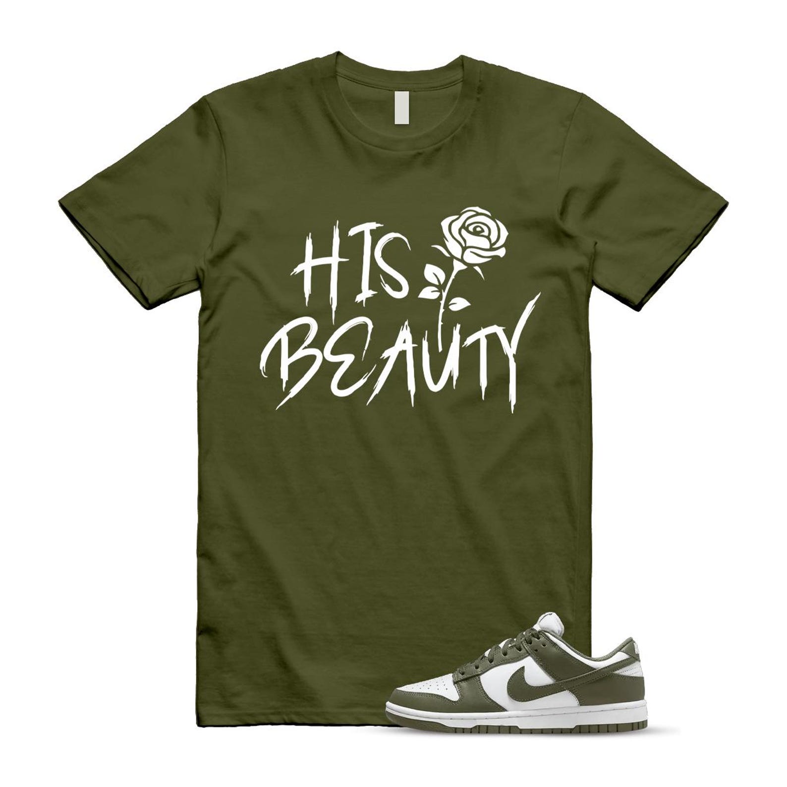 Dunk Olive Medium Low White T Shirt Match BEAUTY DD1503-120 T-Shirt, Sneaker Match Tee