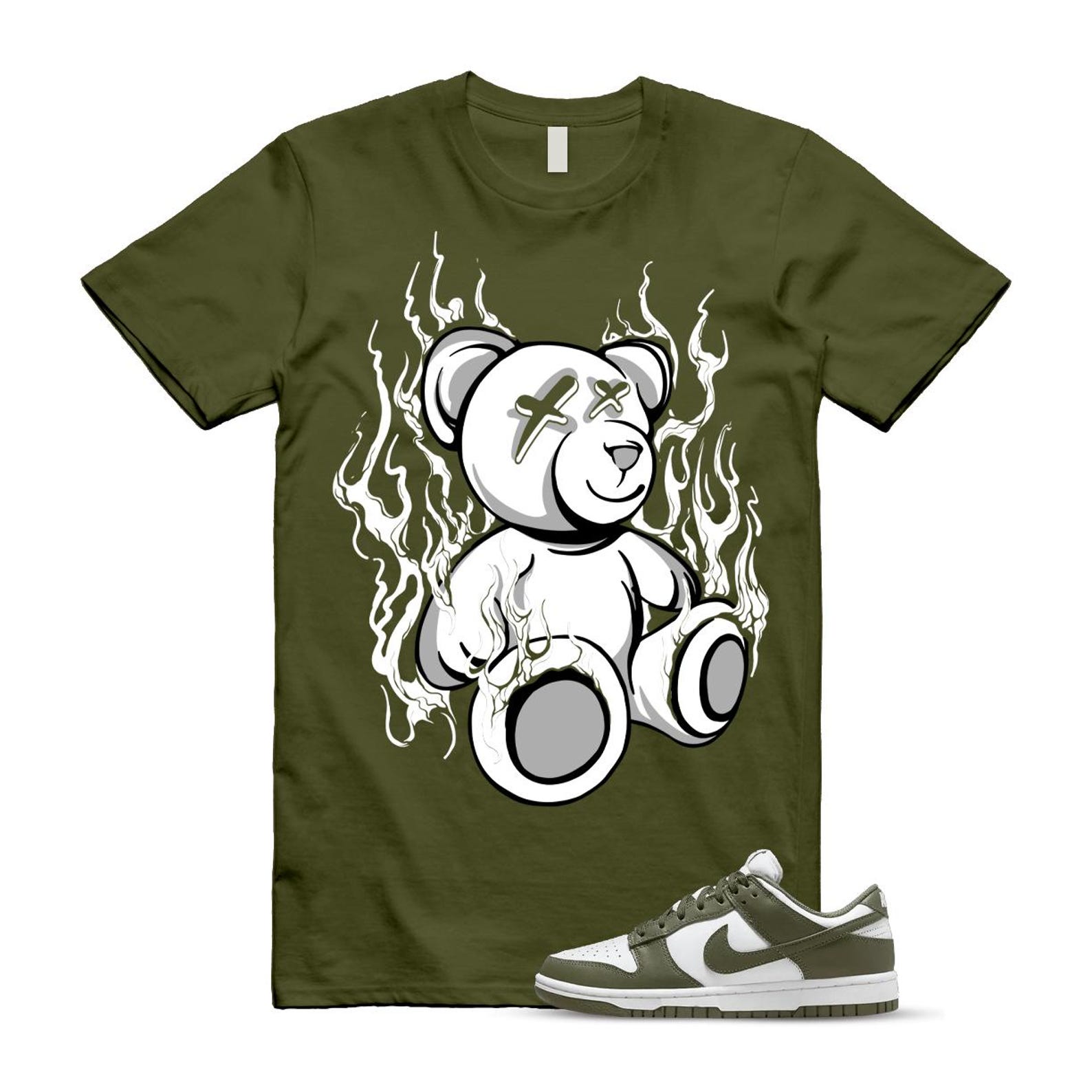 Dunk Olive Medium Low White T Shirt Match LIT DD1503-120 T-Shirt, Sneaker Match Tee