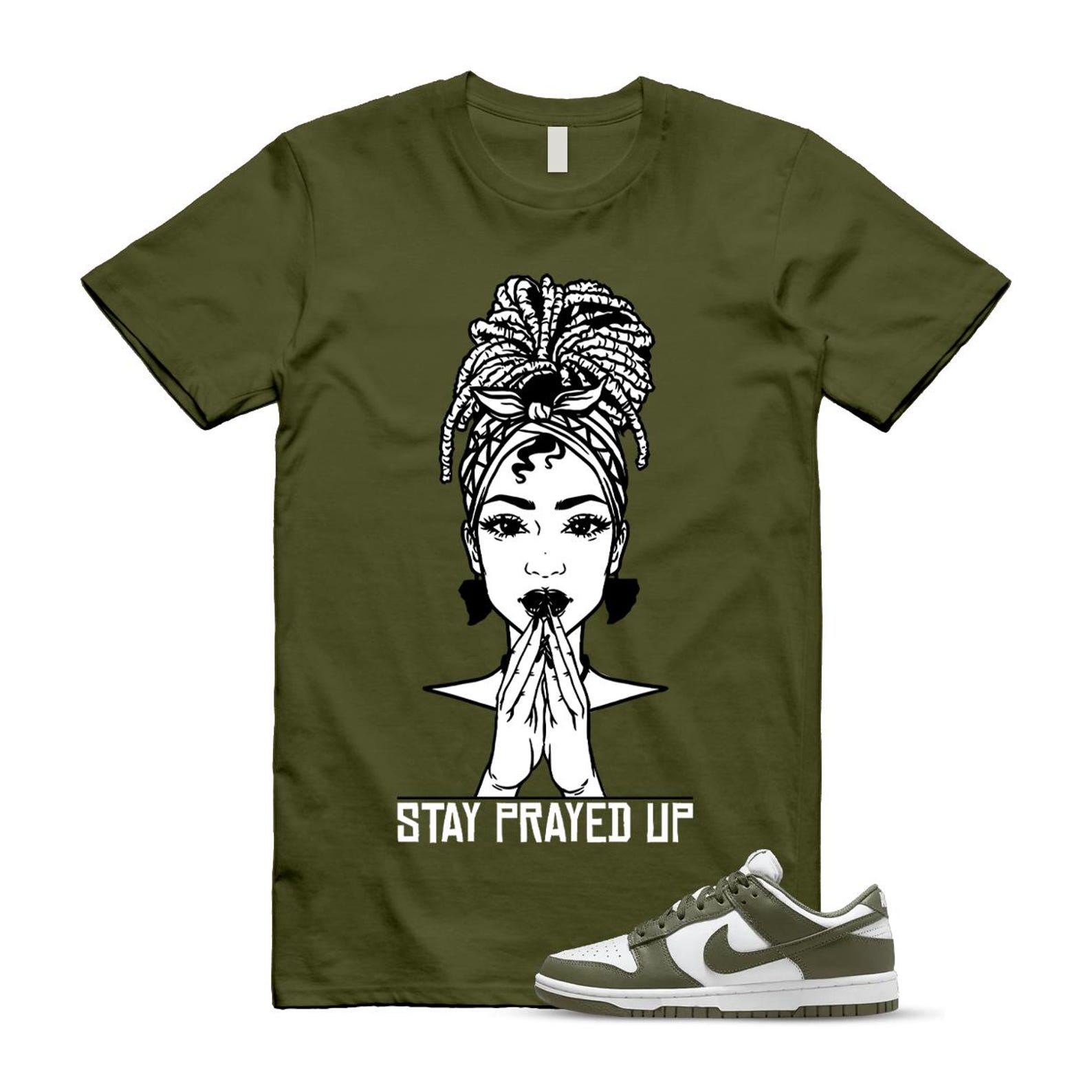 Dunk Olive Medium Low White T Shirt Match PRAY DD1503-120 T-Shirt, Sneaker Match Tee