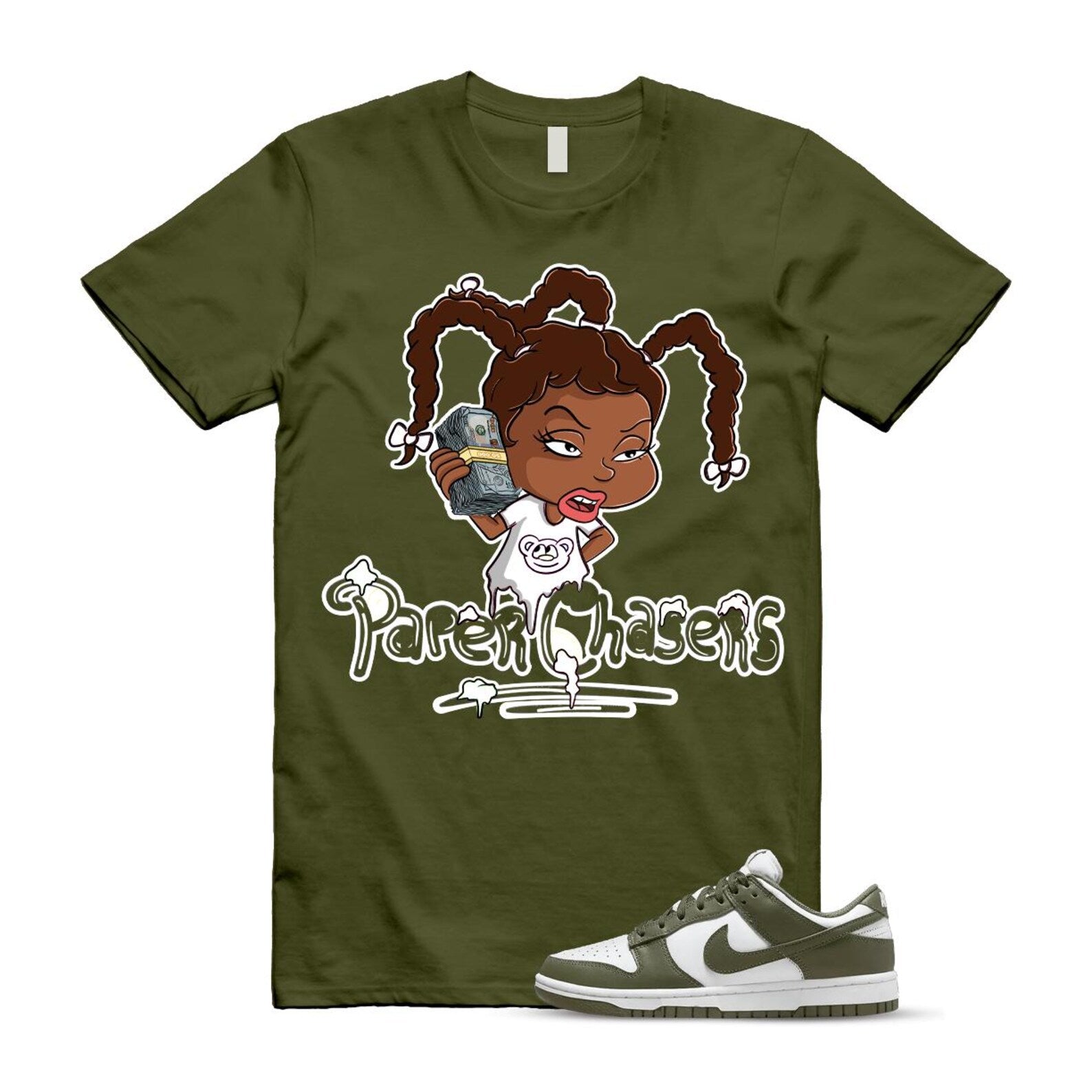 Dunk Olive Medium Low White T Shirt Match PC DD1503-120 T-Shirt, Sneaker Match Tee