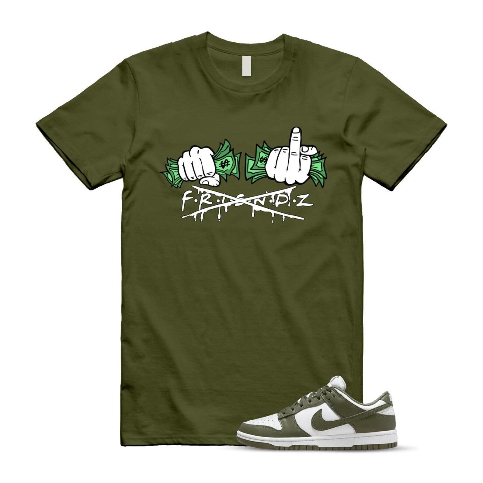 Dunk Olive Medium Low White T Shirt Match FRIENDZ DD1503-120 T-Shirt, Sneaker Match Tee