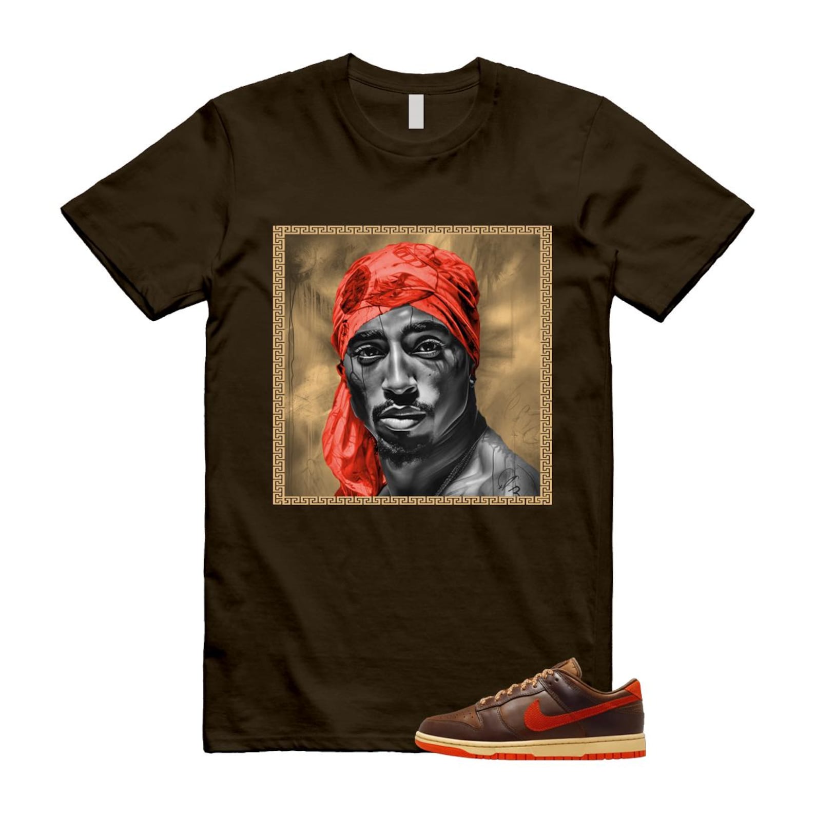 Dunk British Brown Light Tan Sesame Picante Red T Shirt Match PAC HQ3448-262 T-Shirt, Sneaker Match Tee