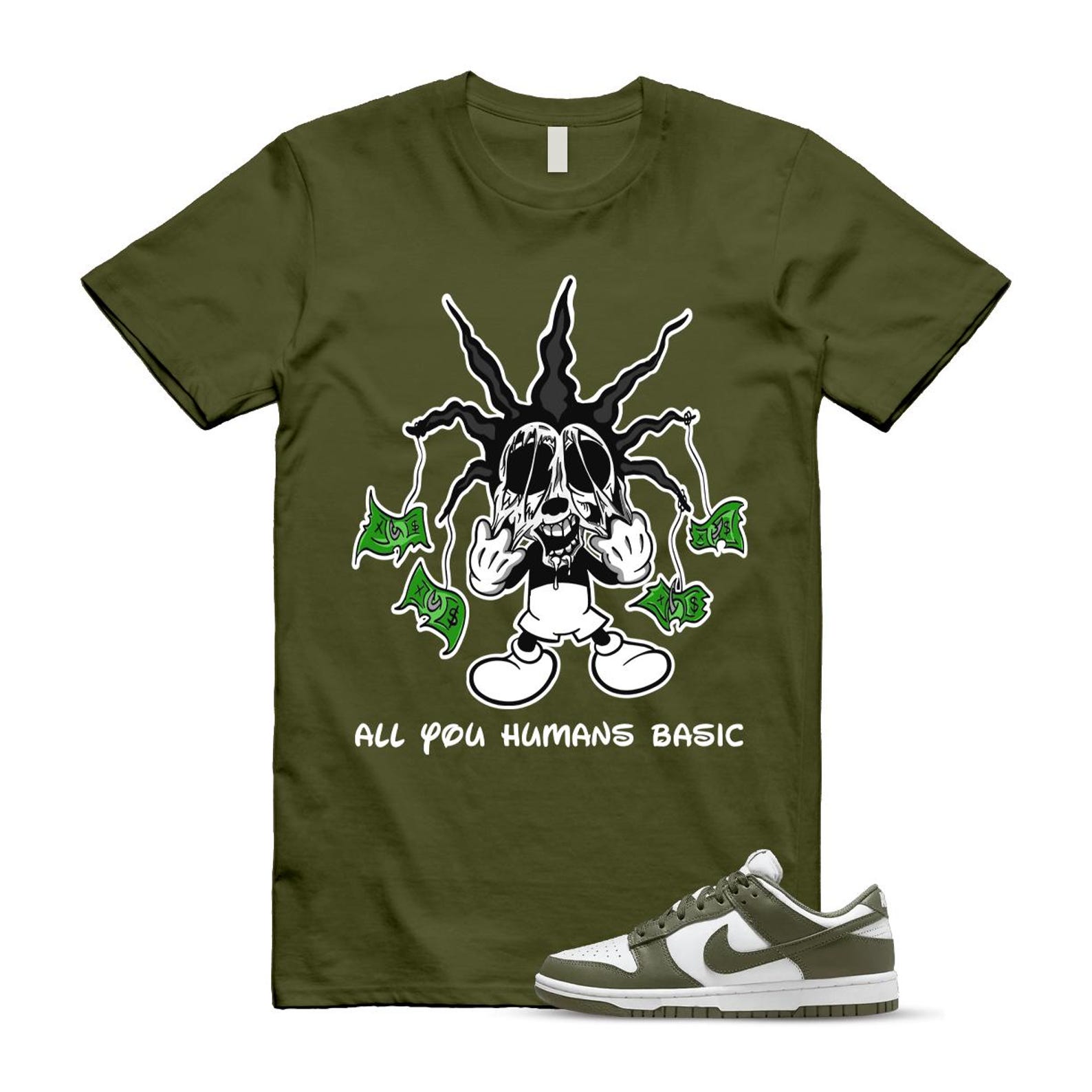 Dunk Olive Medium Low White T Shirt Match HOOK DD1503-120 T-Shirt, Sneaker Match Tee