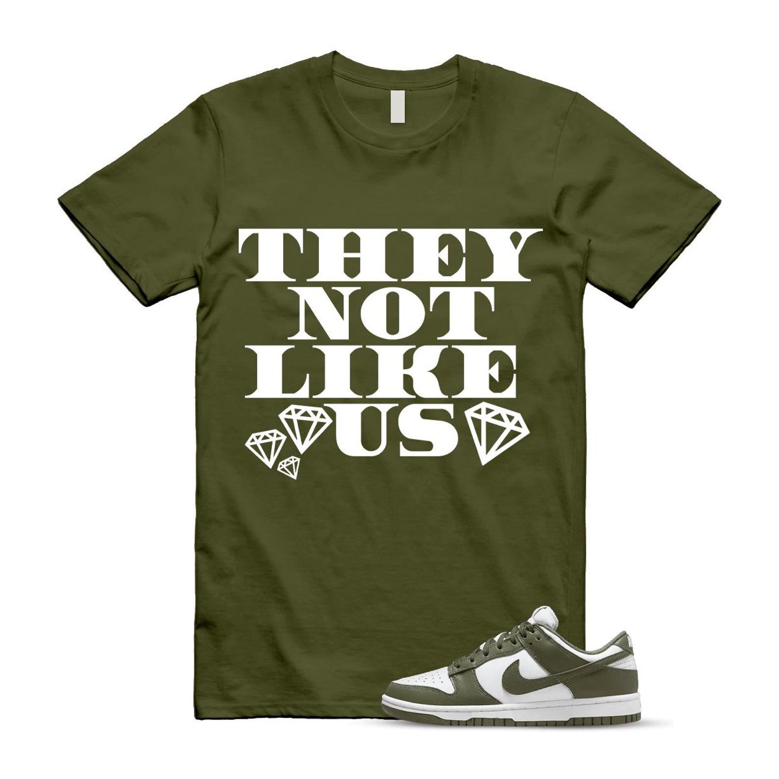 Dunk Olive Medium Low White T Shirt Match US2 DD1503-120 T-Shirt, Sneaker Match Tee