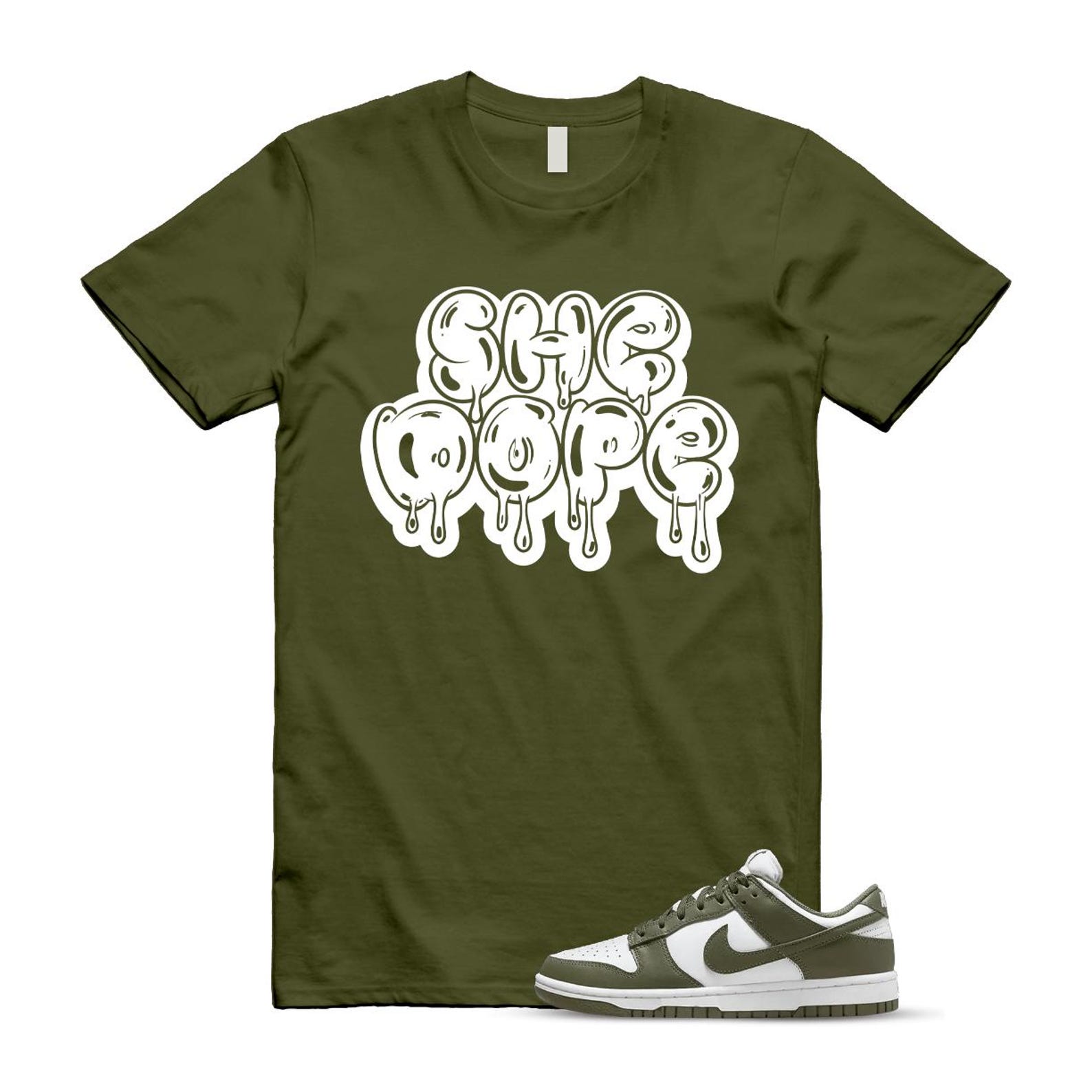 Dunk Olive Medium Low White T Shirt Match SHE DD1503-120 T-Shirt, Sneaker Match Tee