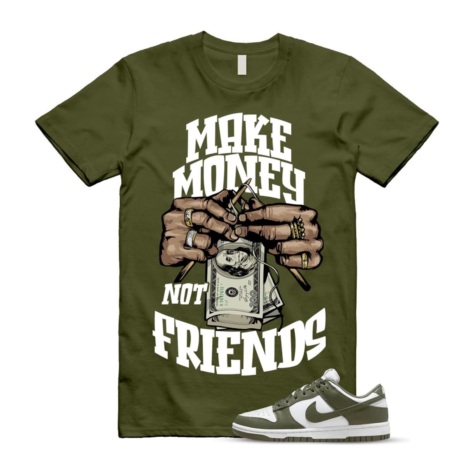 Dunk Olive Medium Low White T Shirt Match MM DD1503-120 T-Shirt, Sneaker Match Tee
