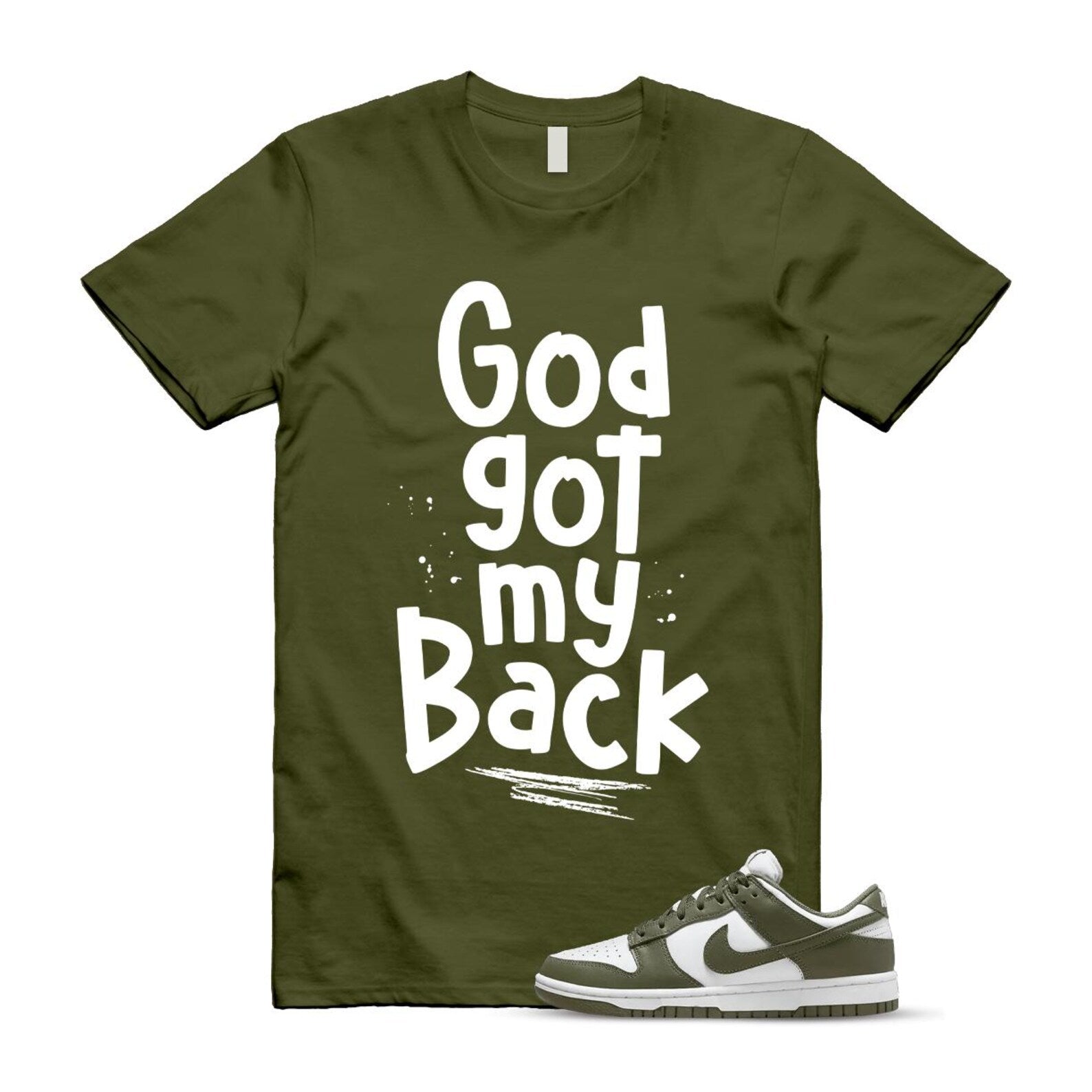 Dunk Olive Medium Low White T Shirt Match GOD DD1503-120 T-Shirt, Sneaker Match Tee