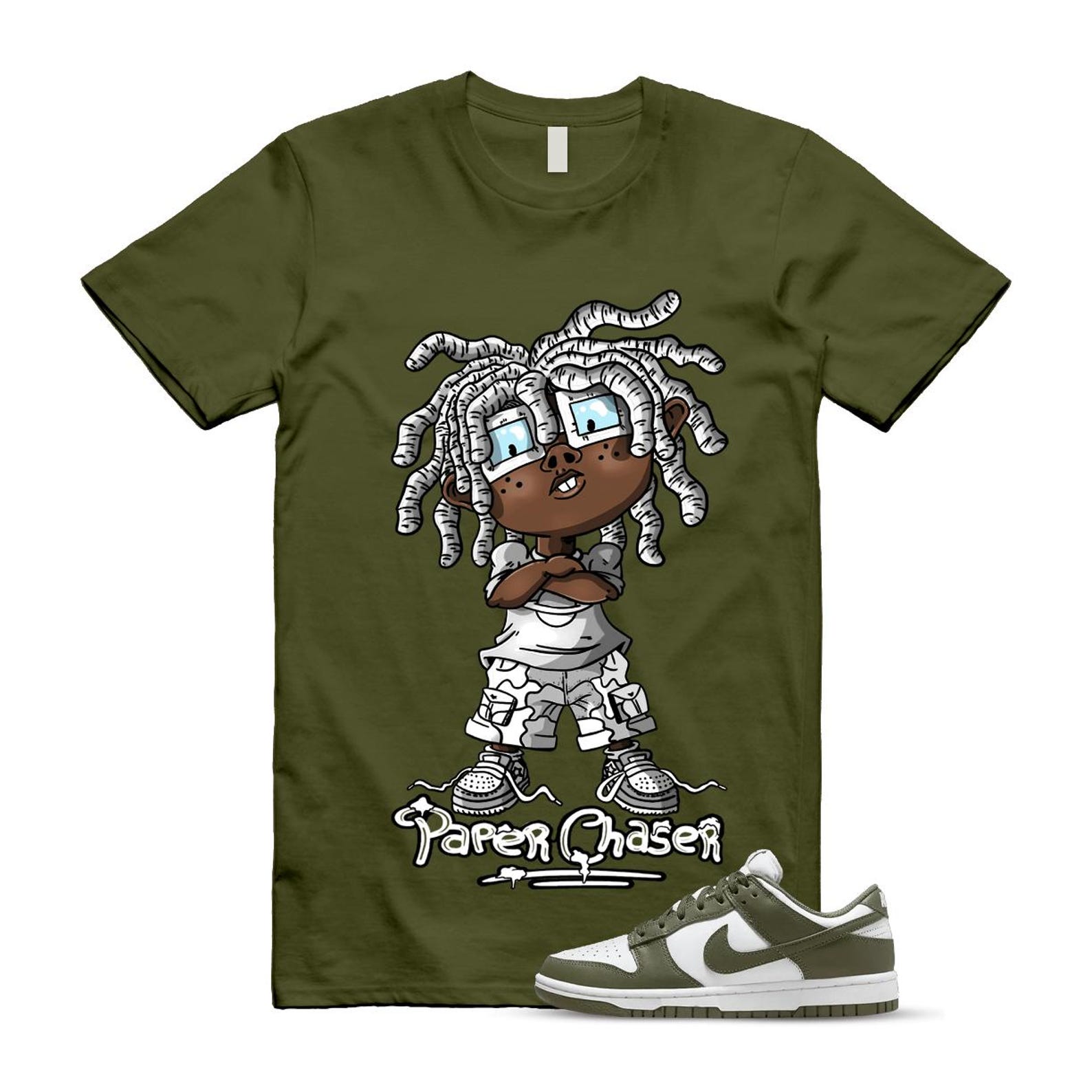 Dunk Olive Medium Low White T Shirt Match CHUCKY DD1503-120 T-Shirt, Sneaker Match Tee