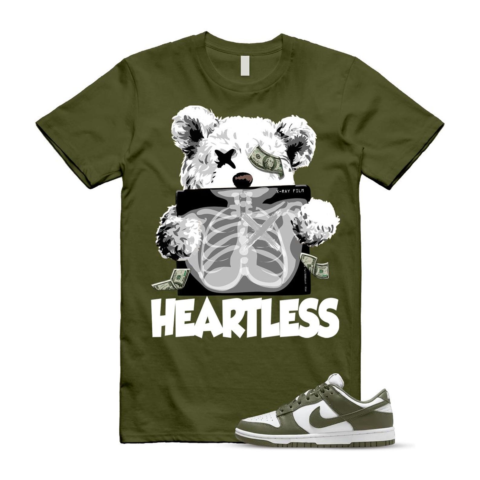 Dunk Olive Medium Low White T Shirt Match HEART DD1503-120 T-Shirt, Sneaker Match Tee