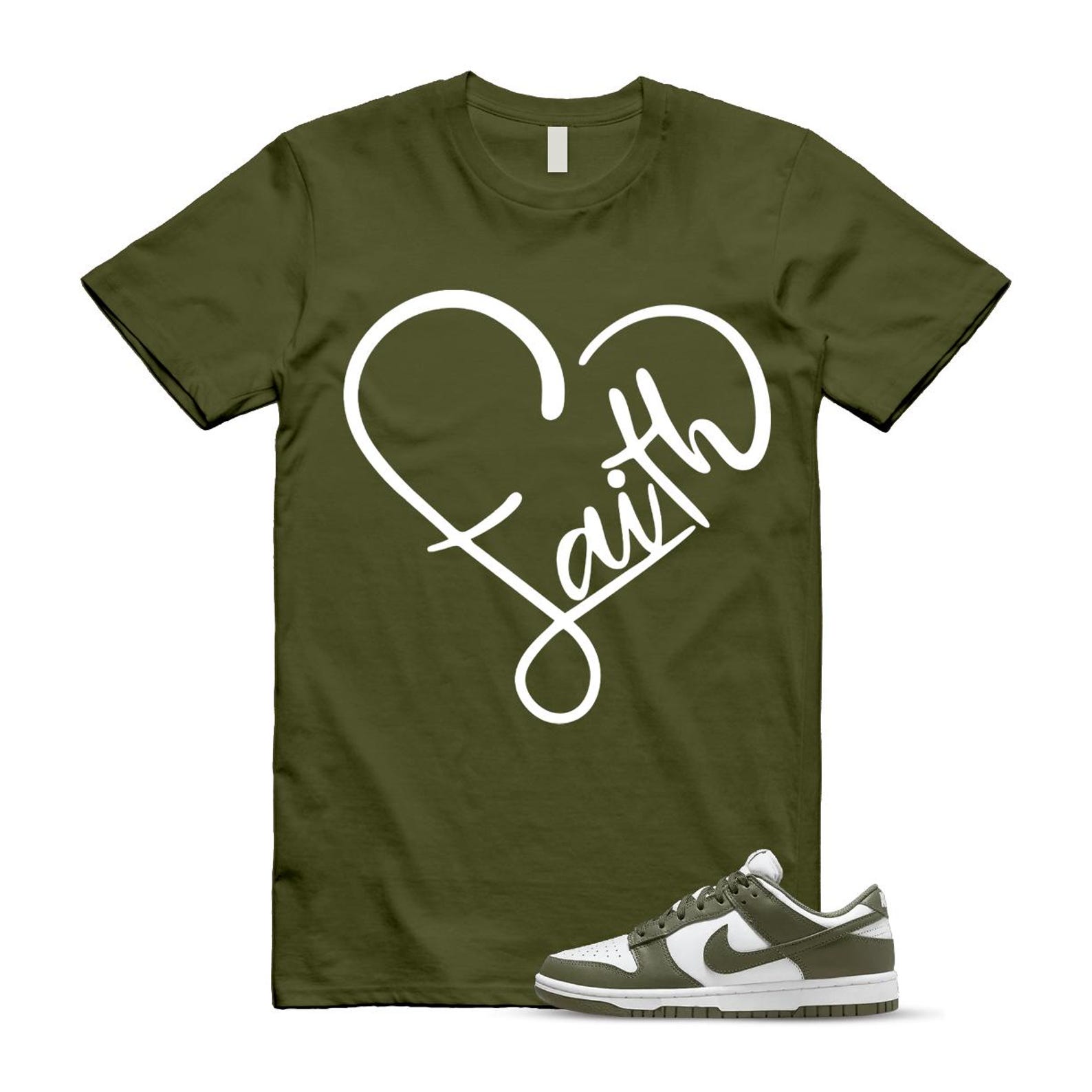 Dunk Olive Medium Low White T Shirt Match FAITH DD1503-120 T-Shirt, Sneaker Match Tee