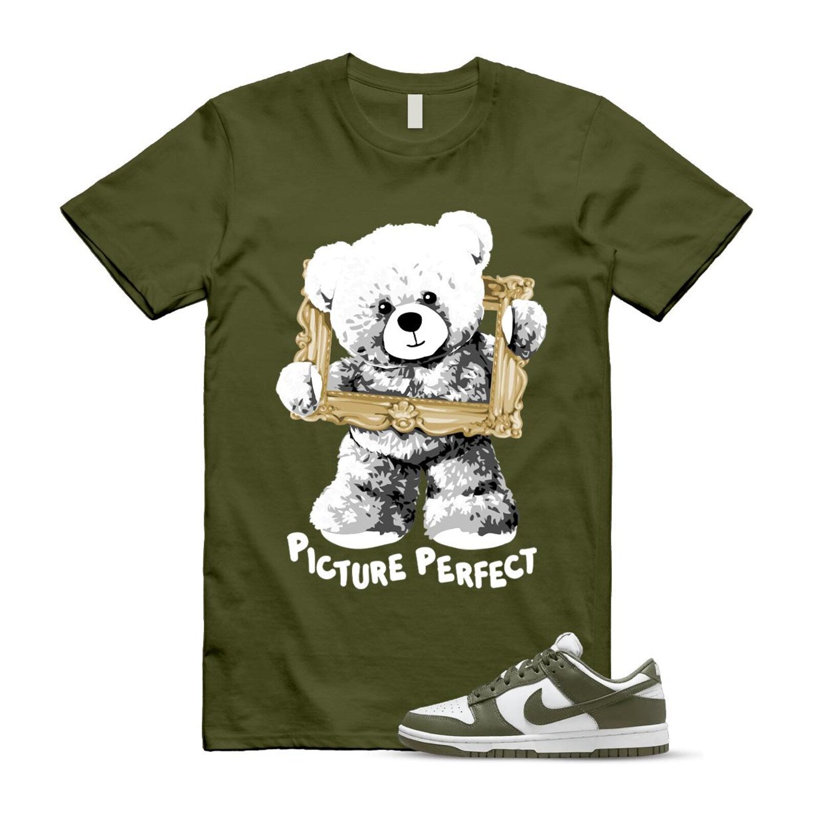 Dunk Olive Medium Low White T Shirt Match PIC DD1503-120 T-Shirt, Sneaker Match Tee