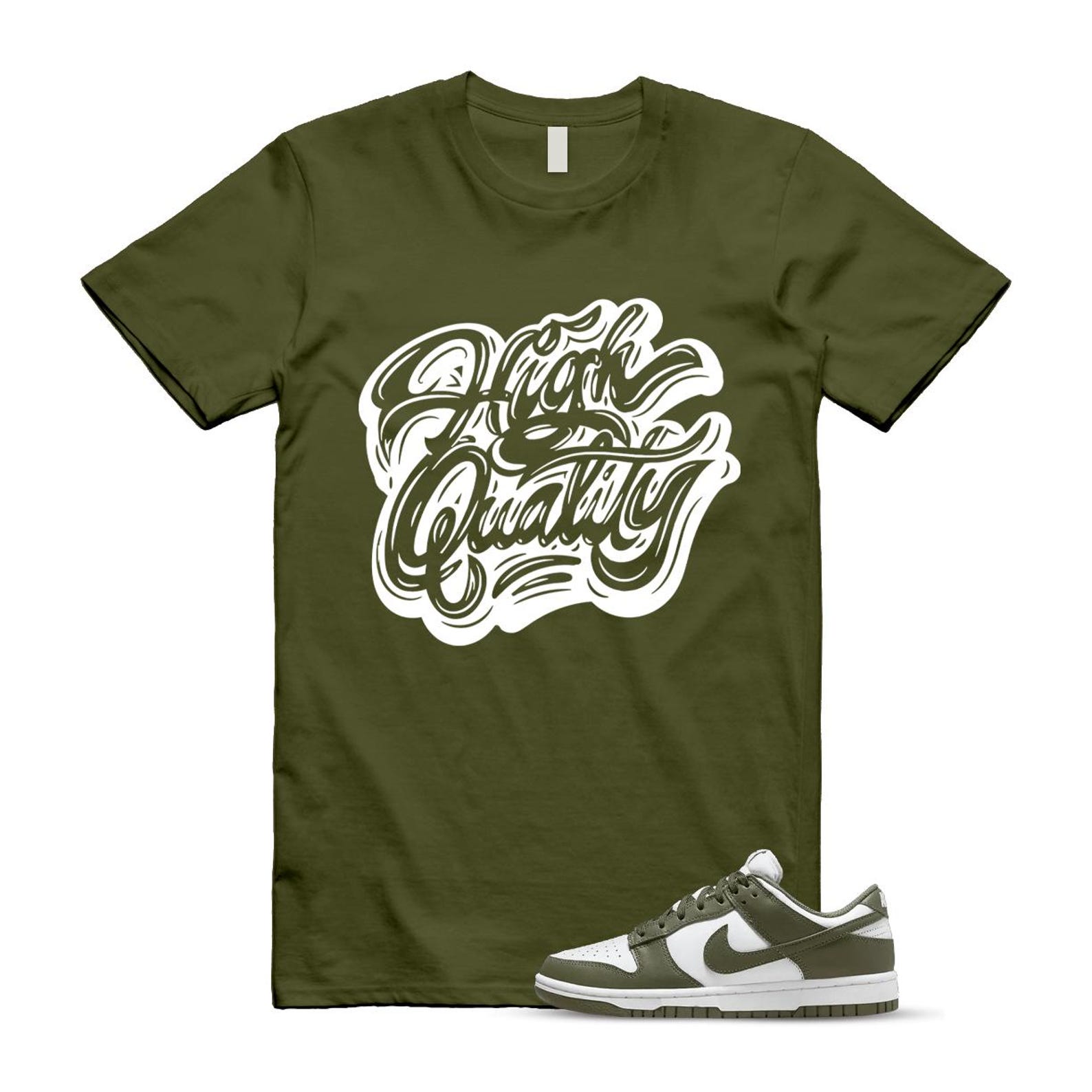 Dunk Olive Medium Low White T Shirt Match HIGH DD1503-120 T-Shirt, Sneaker Match Tee