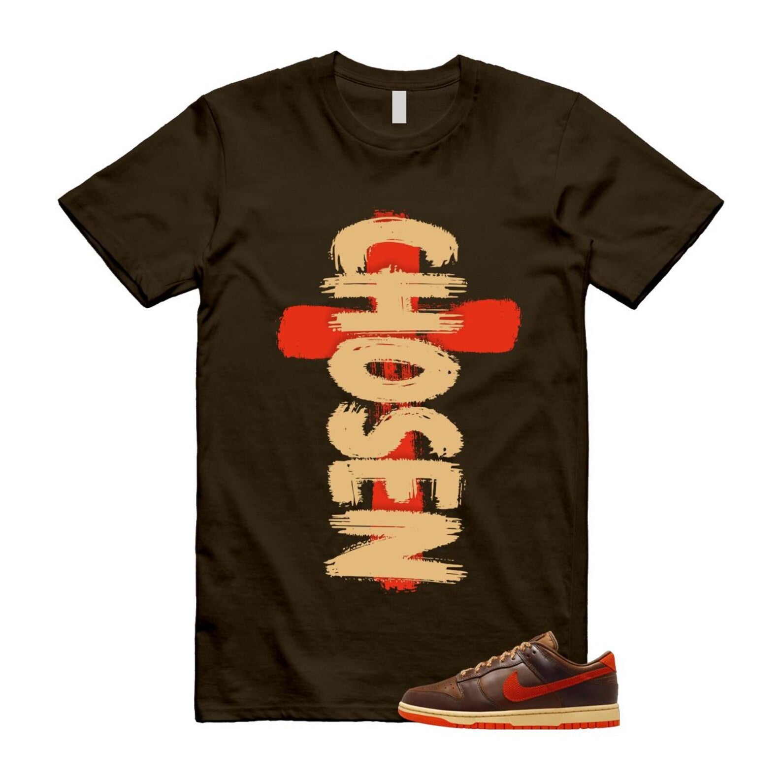 Dunk British Brown Light Tan Sesame Picante Red T Shirt Match CHOSEN HQ3448-262 T-Shirt, Sneaker Match Tee