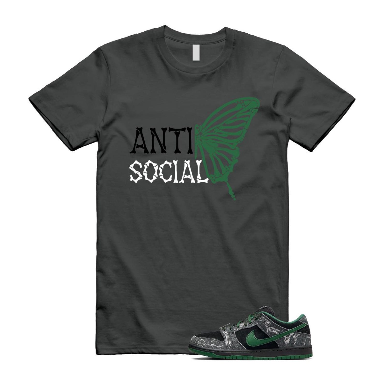 Dunk There Skateboards Grey Black Gorge Green Summit White SB Low T Shirt Match Antisocial Butterfly HF7743-001 T-Shirt, Sneaker Match Tee