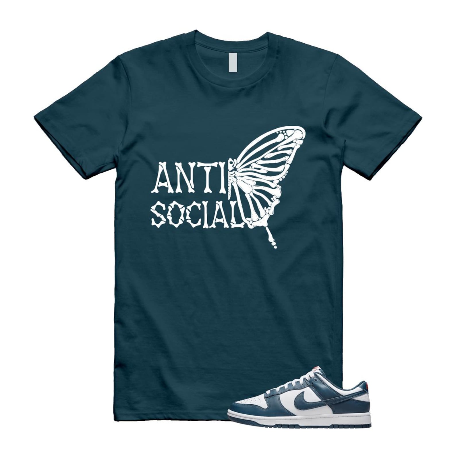 Dunk Valerian Blue White Low T Shirt Match Antisocial Butterfly DD1391-400 T-Shirt, Sneaker Match Tee