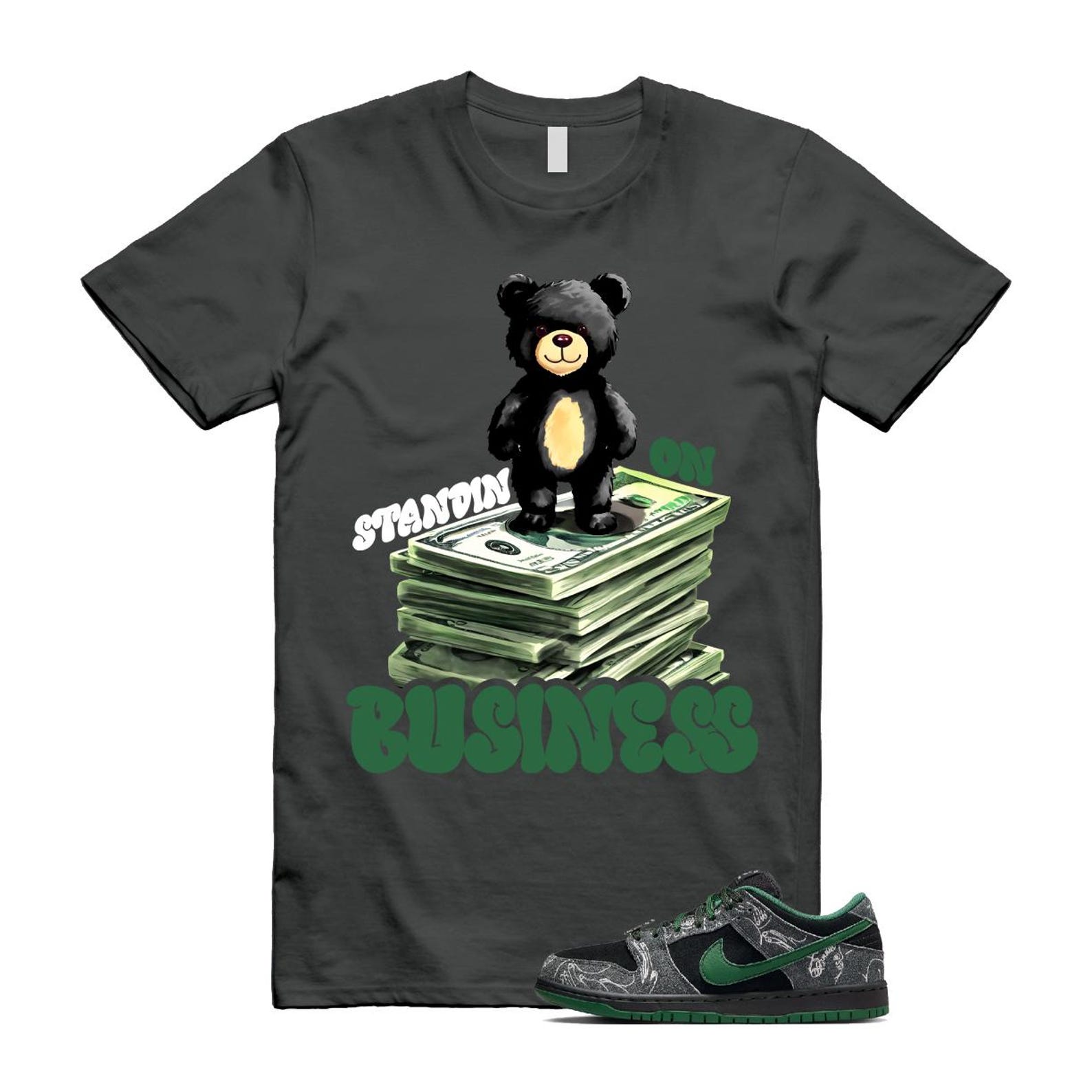 Dunk There Skateboards Grey Black Gorge Green Summit White SB Low T Shirt Match Stand On Business HF7743-001 T-Shirt, Sneaker Match Tee