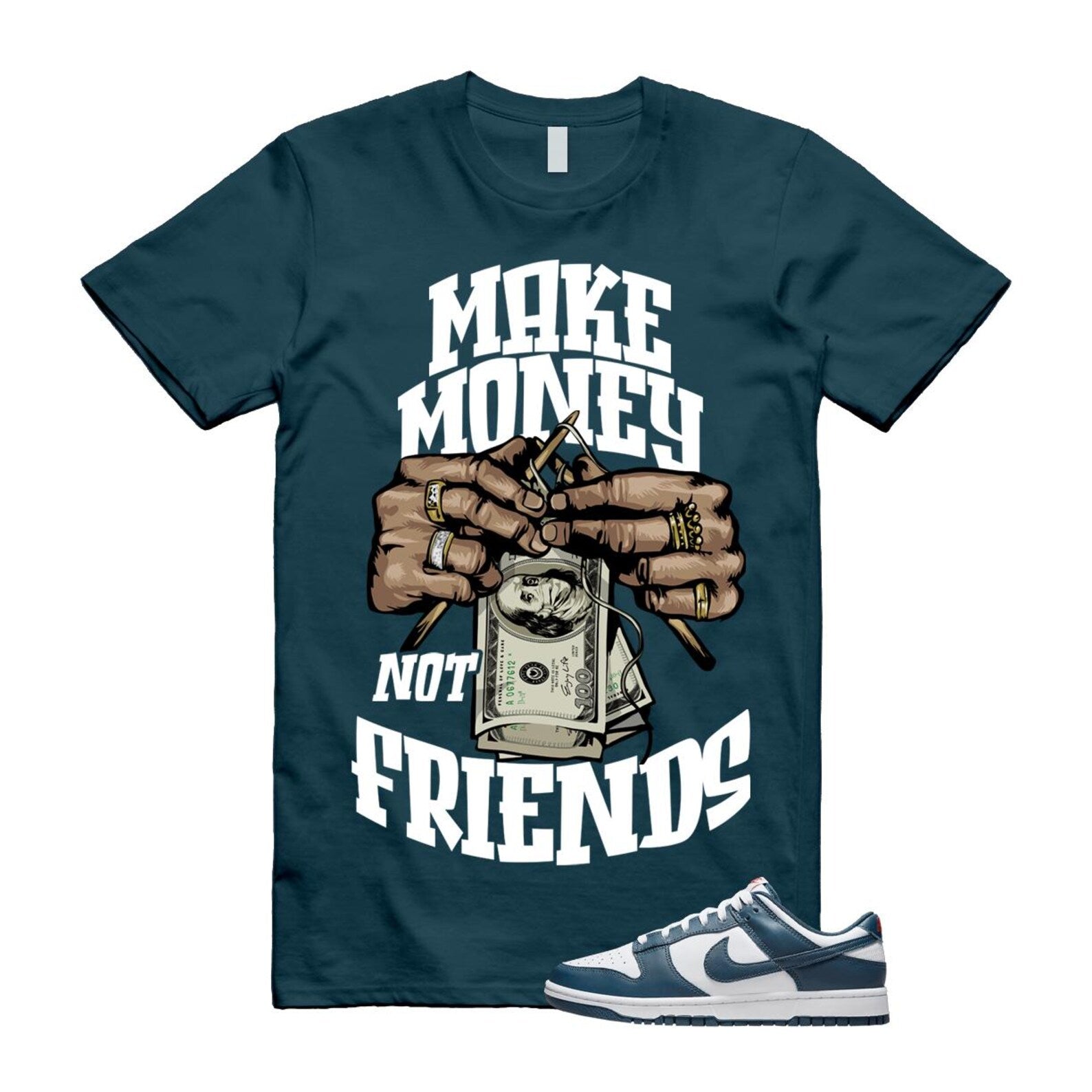 Dunk Valerian Blue White Low T Shirt Match MAKE MONEY NOT FRIENDS DD1391-400 T-Shirt, Sneaker Match Tee