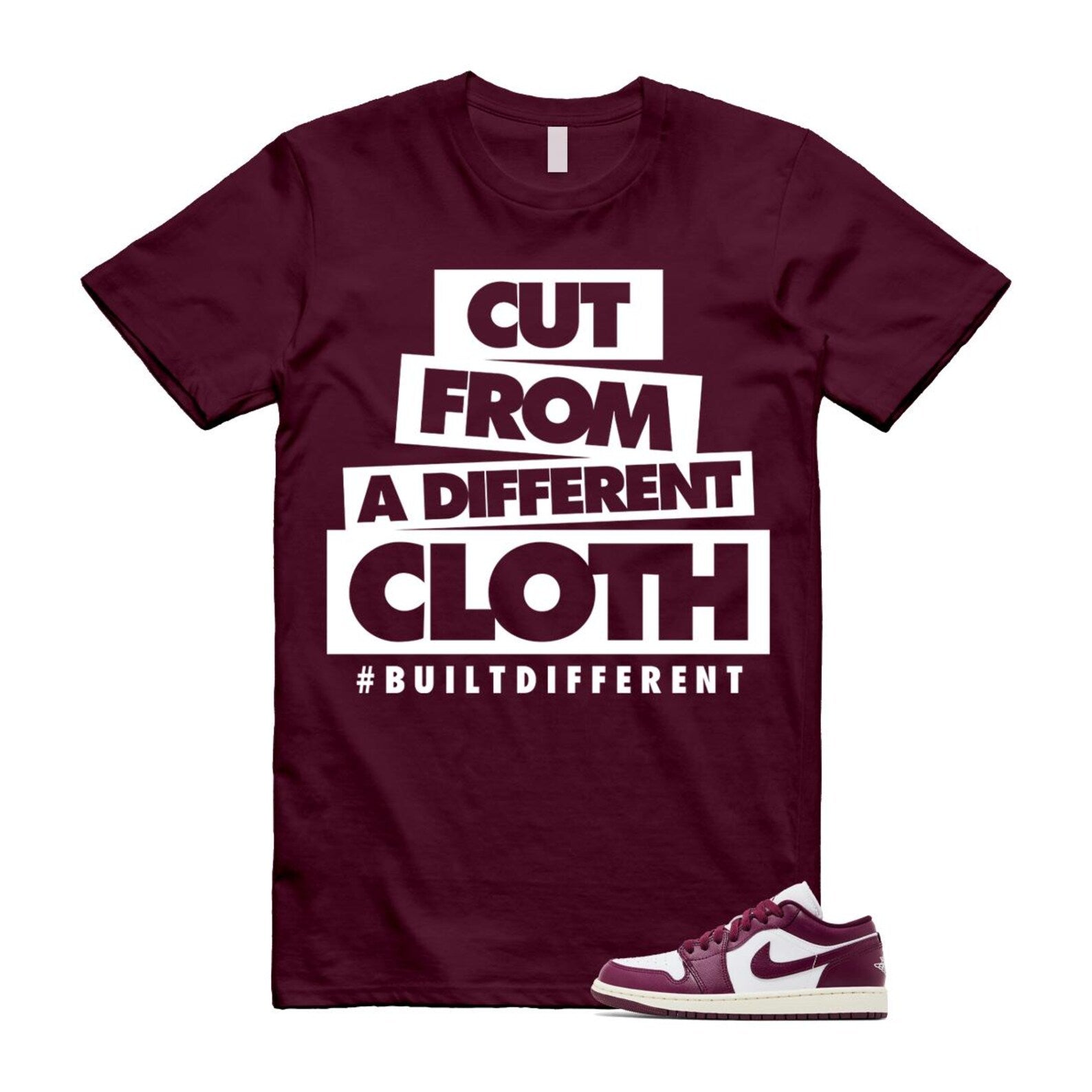 1 Bordeaux White Sail Maroon T Shirt Match Cut From a Different Cloth DC0774-161 T-Shirt, Sneaker Match Tee
