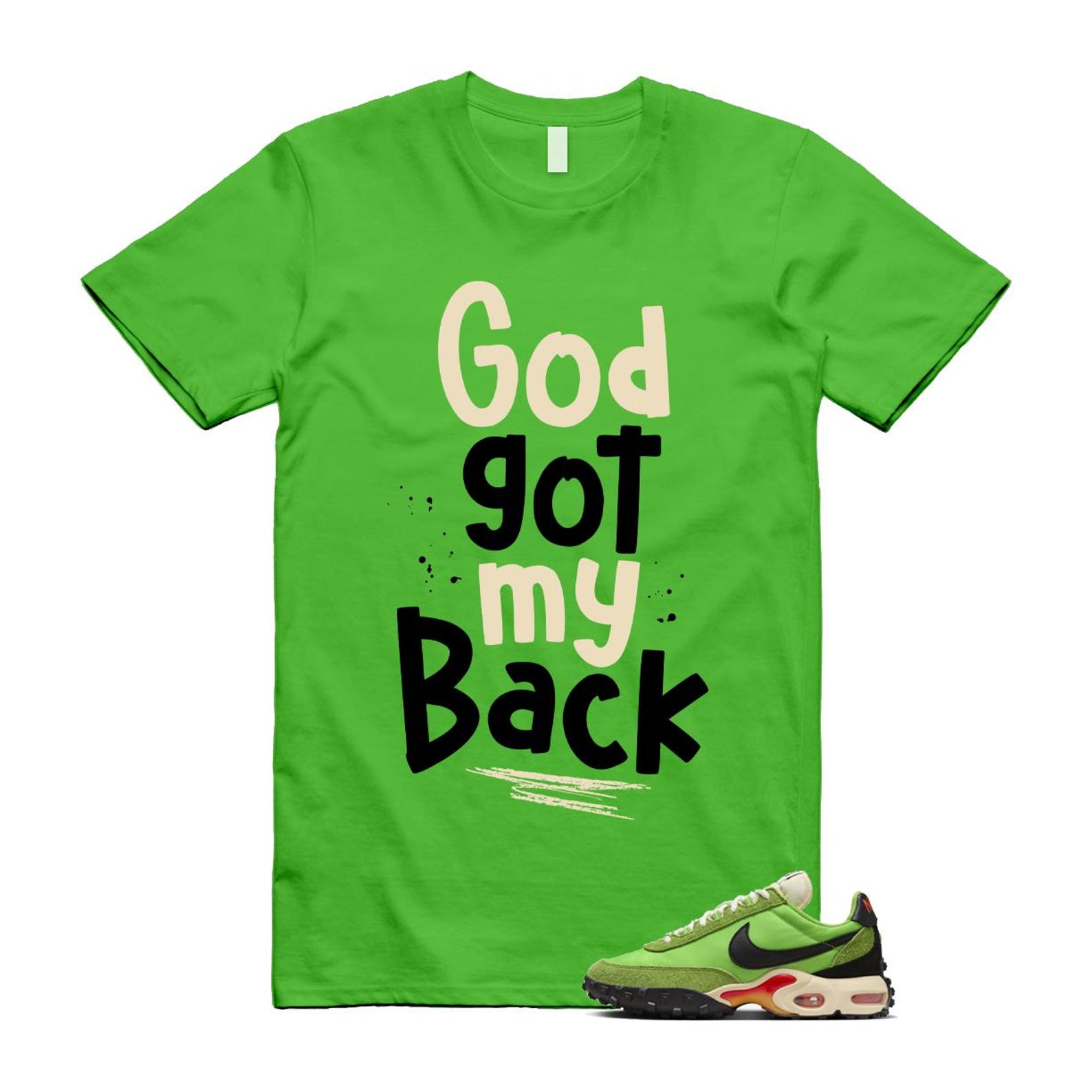 Air Max Waffle Green Racer Action Altitude Black Orange T Shirt Match God Got My Back FV6946-301 T-Shirt, Sneaker Match Tee