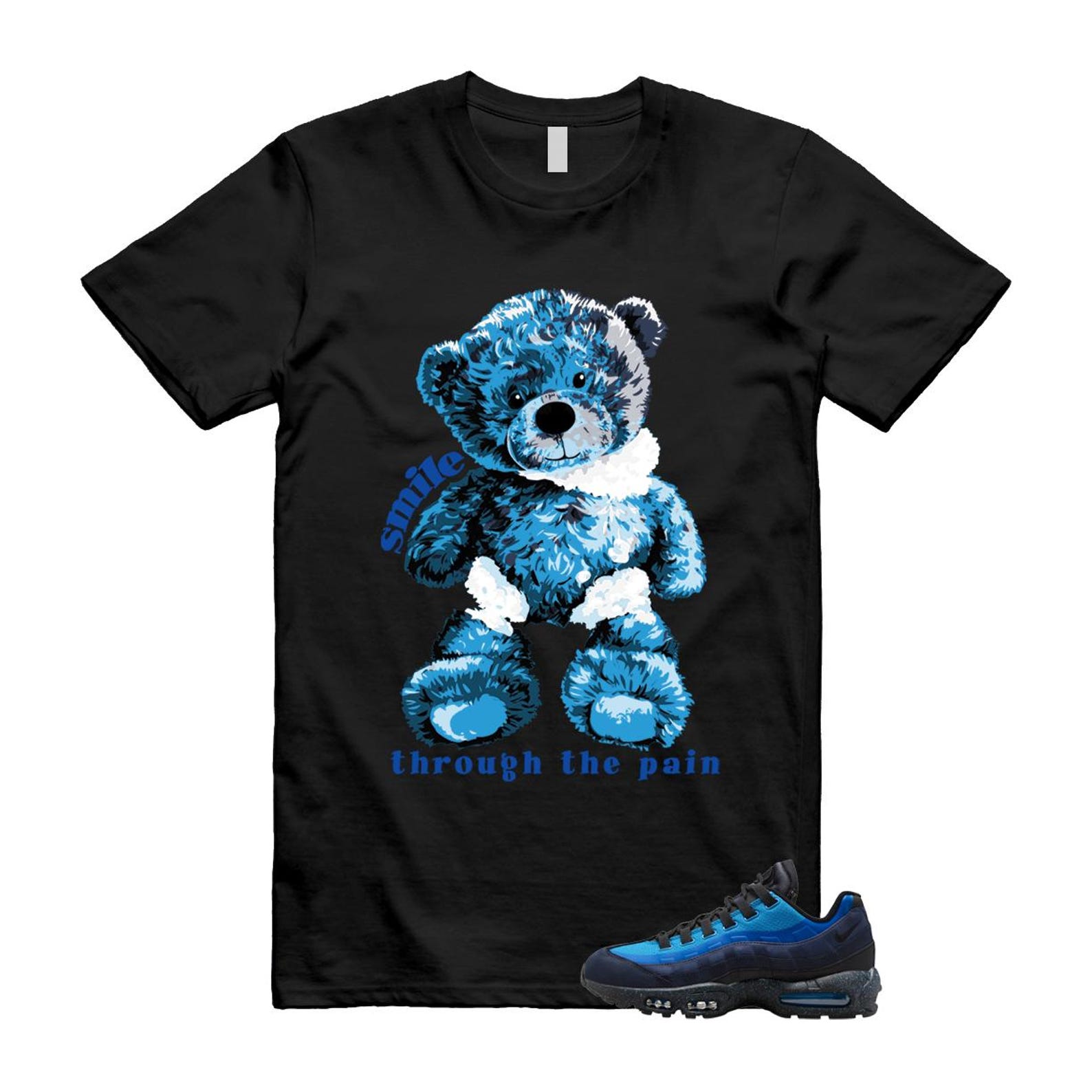 Air Max 95 Stash Obsidian Black Harbor Blue T Shirt Match Smile Through The Pain HF5515-400 T-Shirt, Sneaker Match Tee