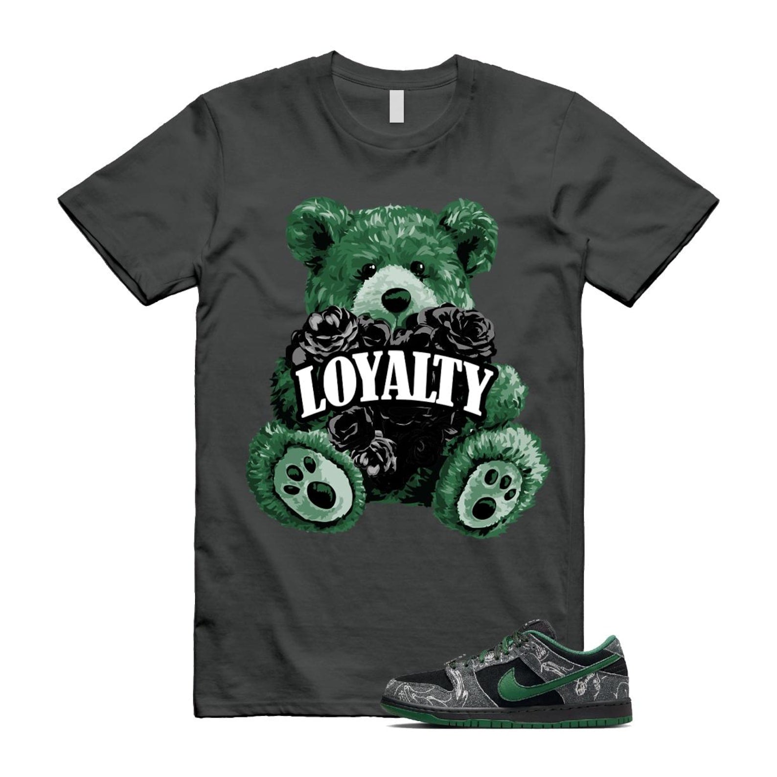Dunk There Skateboards Grey Black Gorge Green Summit White SB Low T Shirt Match LYLTY HF7743-001 T-Shirt, Sneaker Match Tee