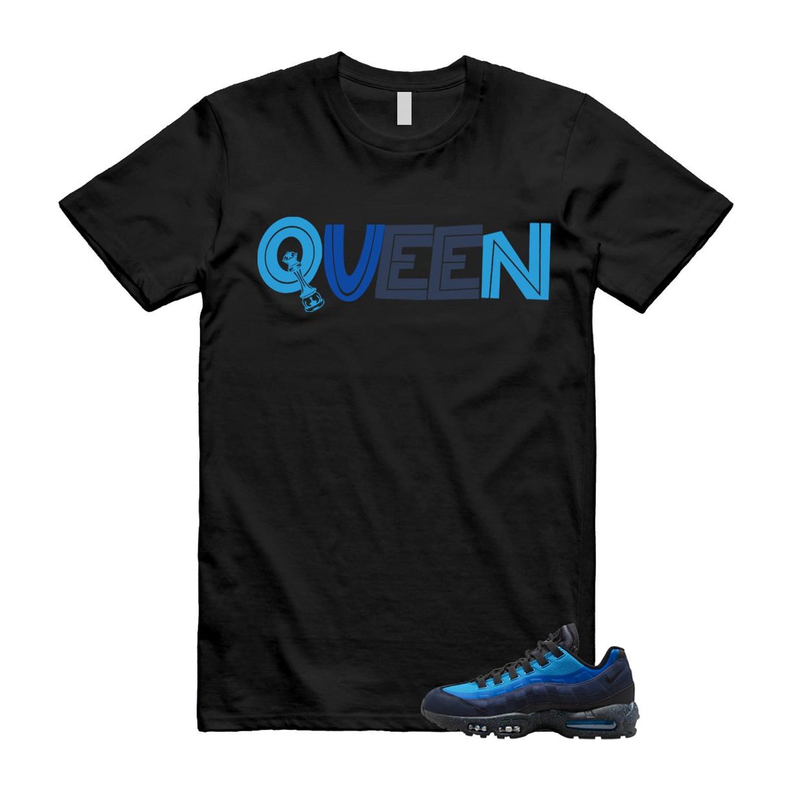 Air Max 95 Stash Obsidian Black Harbor Blue T Shirt Match QUEEN HF5515-400 T-Shirt, Sneaker Match Tee