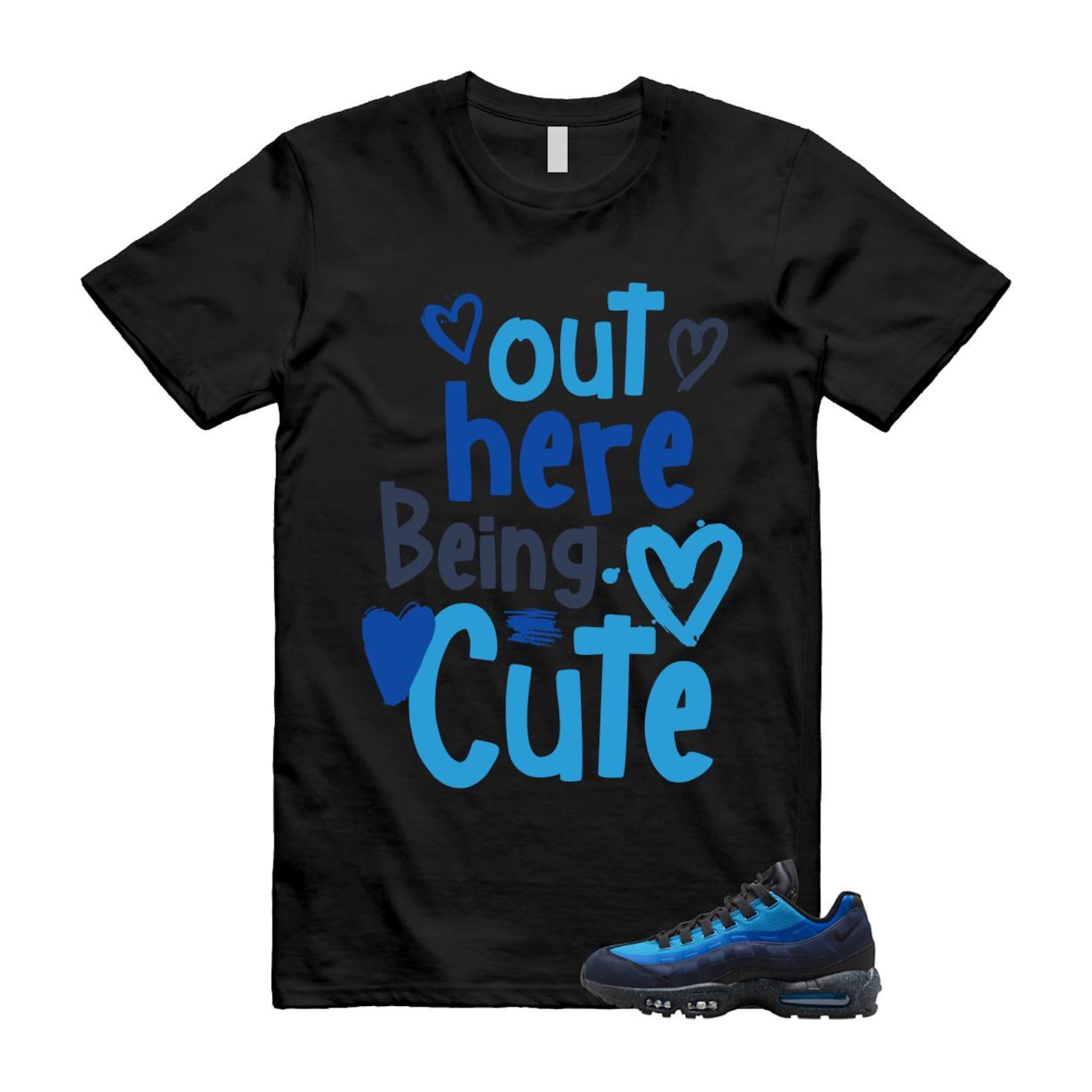 Air Max 95 Stash Obsidian Black Harbor Blue T Shirt Match Out Here Being Cute HF5515-400 T-Shirt, Sneaker Match Tee
